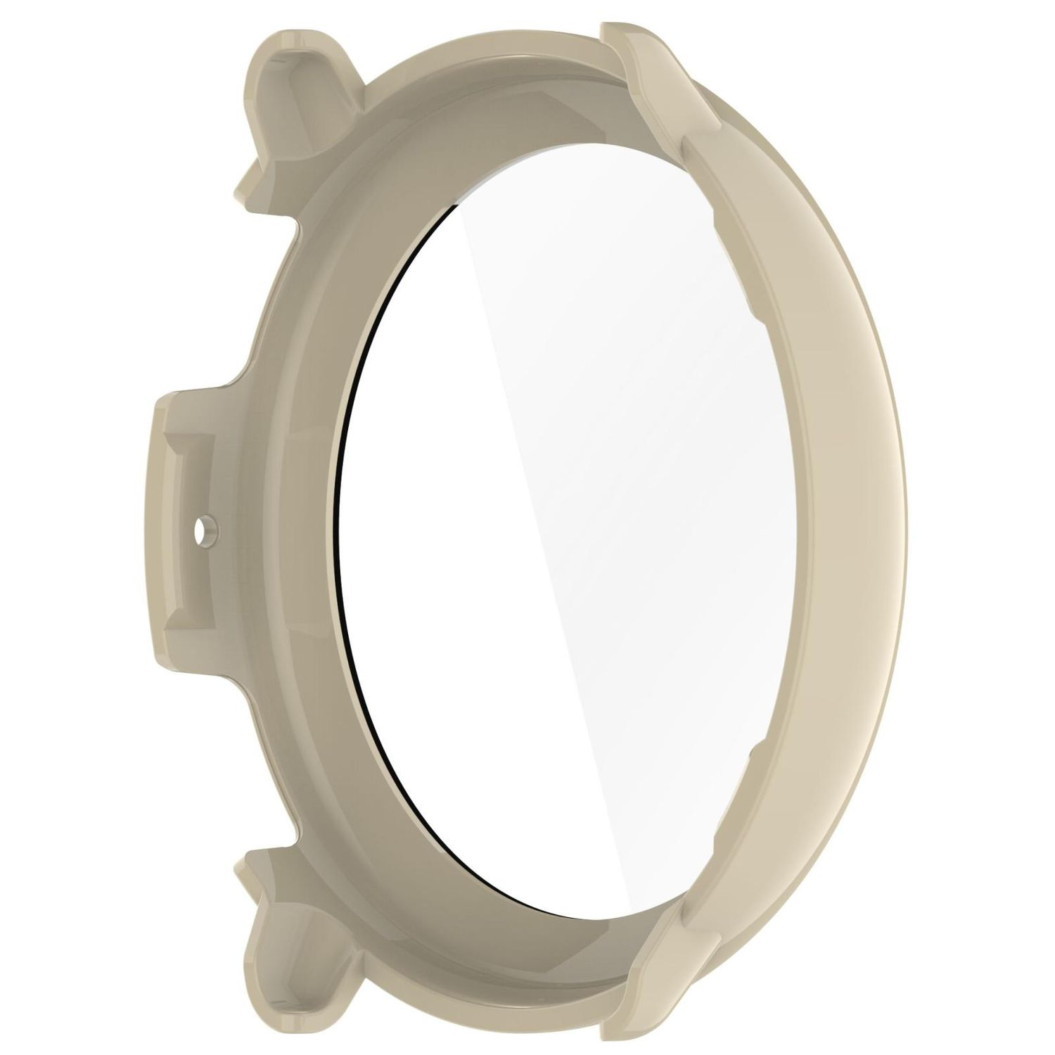Custodia orologio beige con protezione schermo trasparente. Protegge il quadrante.