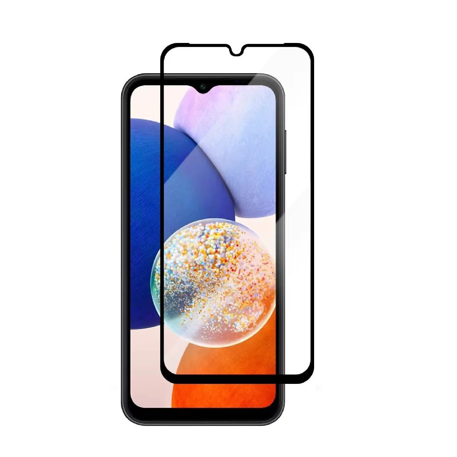 Smartphone mit angebrachtem Displayschutz und ein weiterer daneben. Der Bildschirm ist orange und weiß.