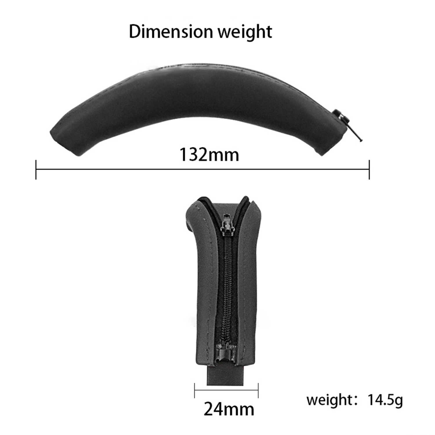 Dwa czarne przedmioty na zdjęciu produktu. Jednym jest zakrzywiony przedmiot na zamek, drugim mała torebka.