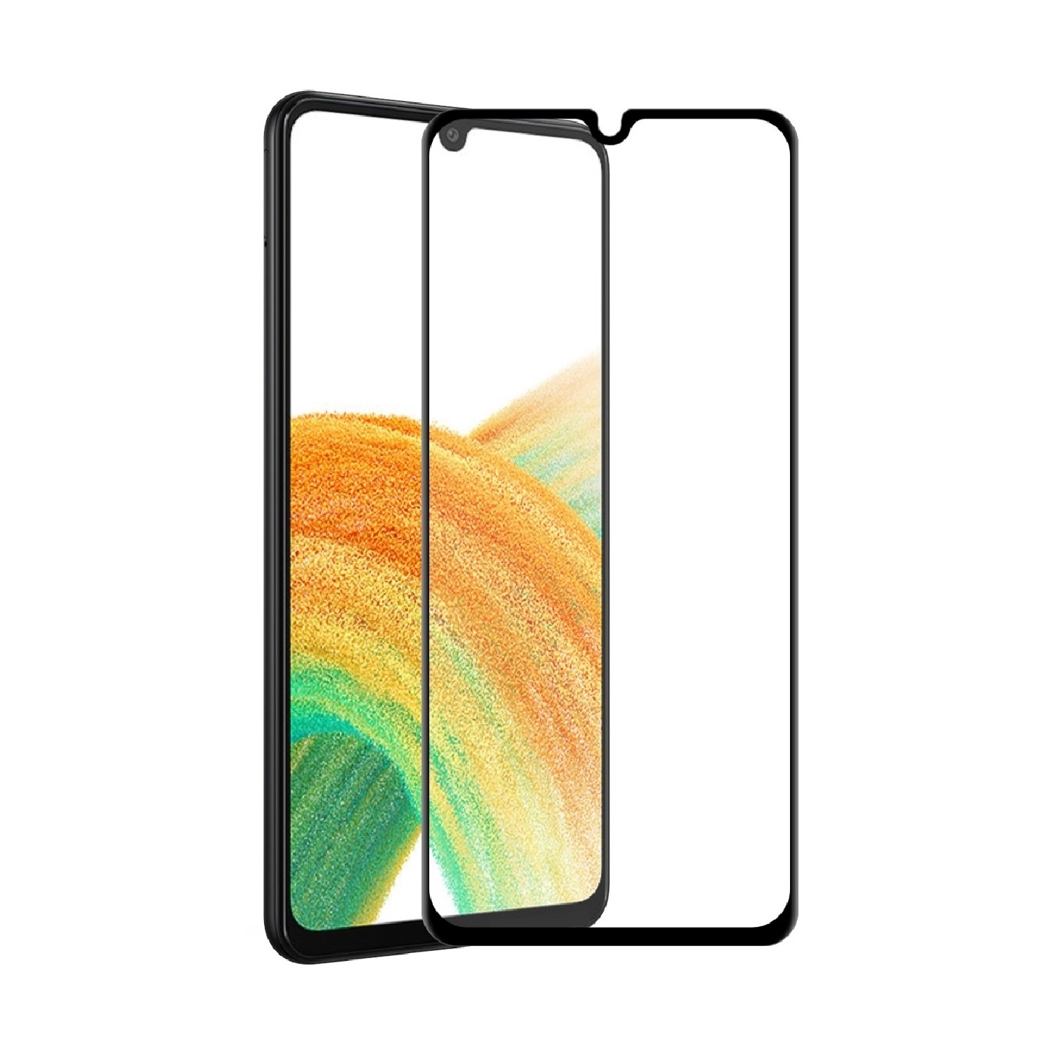 Zwei Displayschutzfolien aus gehärtetem Glas für ein Telefon. Eine ist installiert, die andere separat.