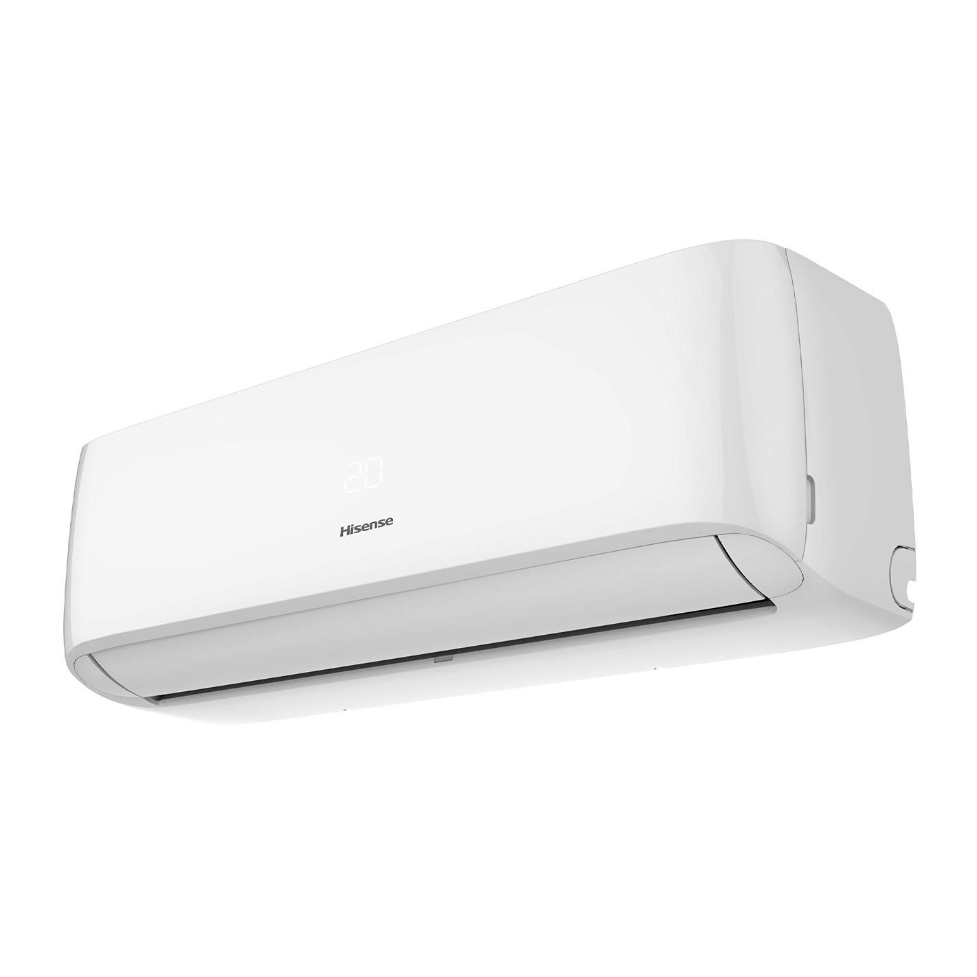 Aire acondicionado blanco con pantalla digital que muestra el número '20'.