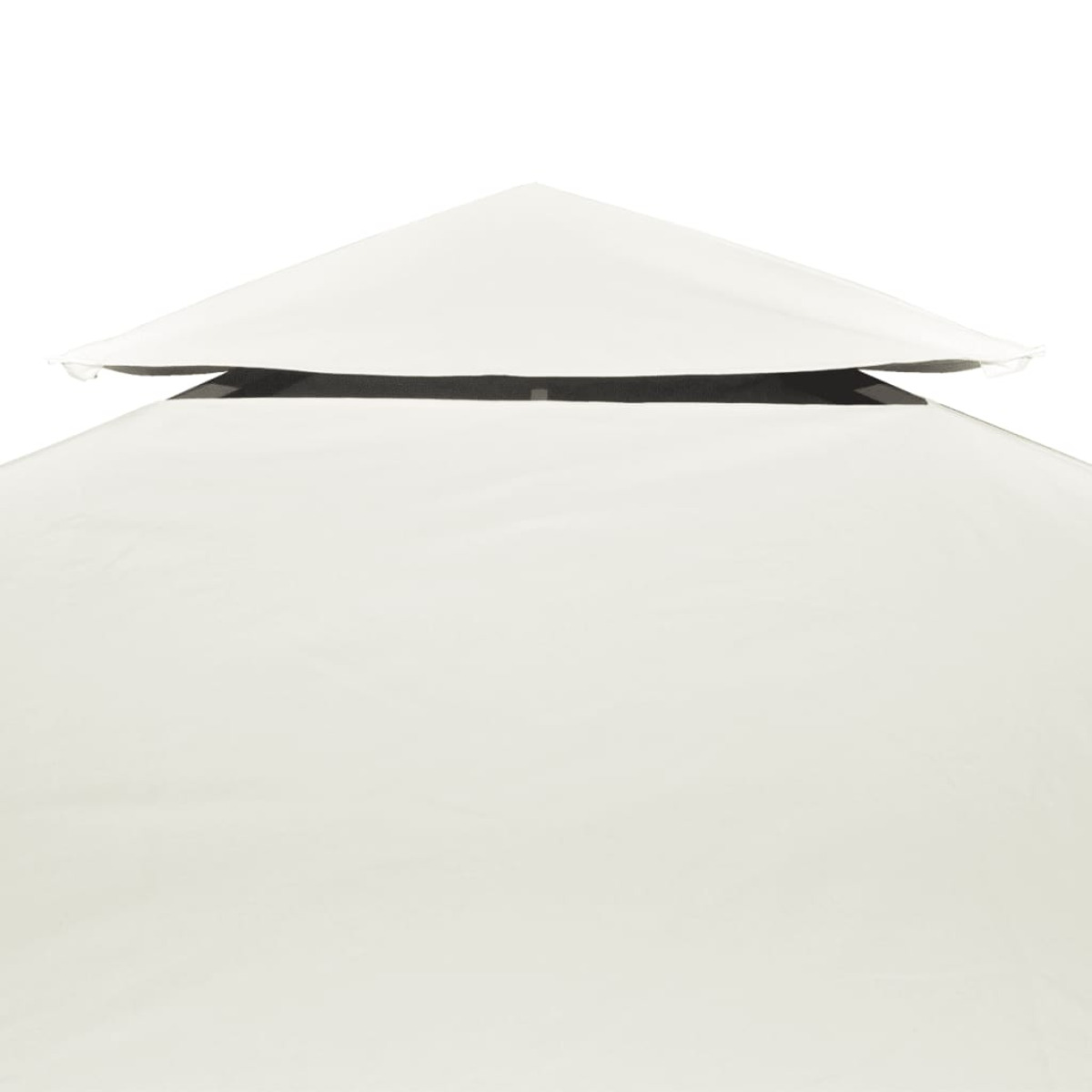 Primo piano di un tetto tenda bianco con struttura scura sopra.
