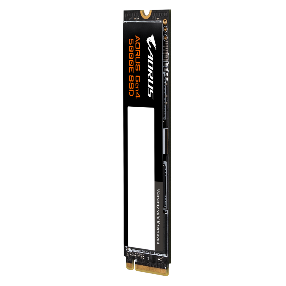 SSD Aorus Gen4 5000e sobre fondo blanco. Texto y logo visibles.