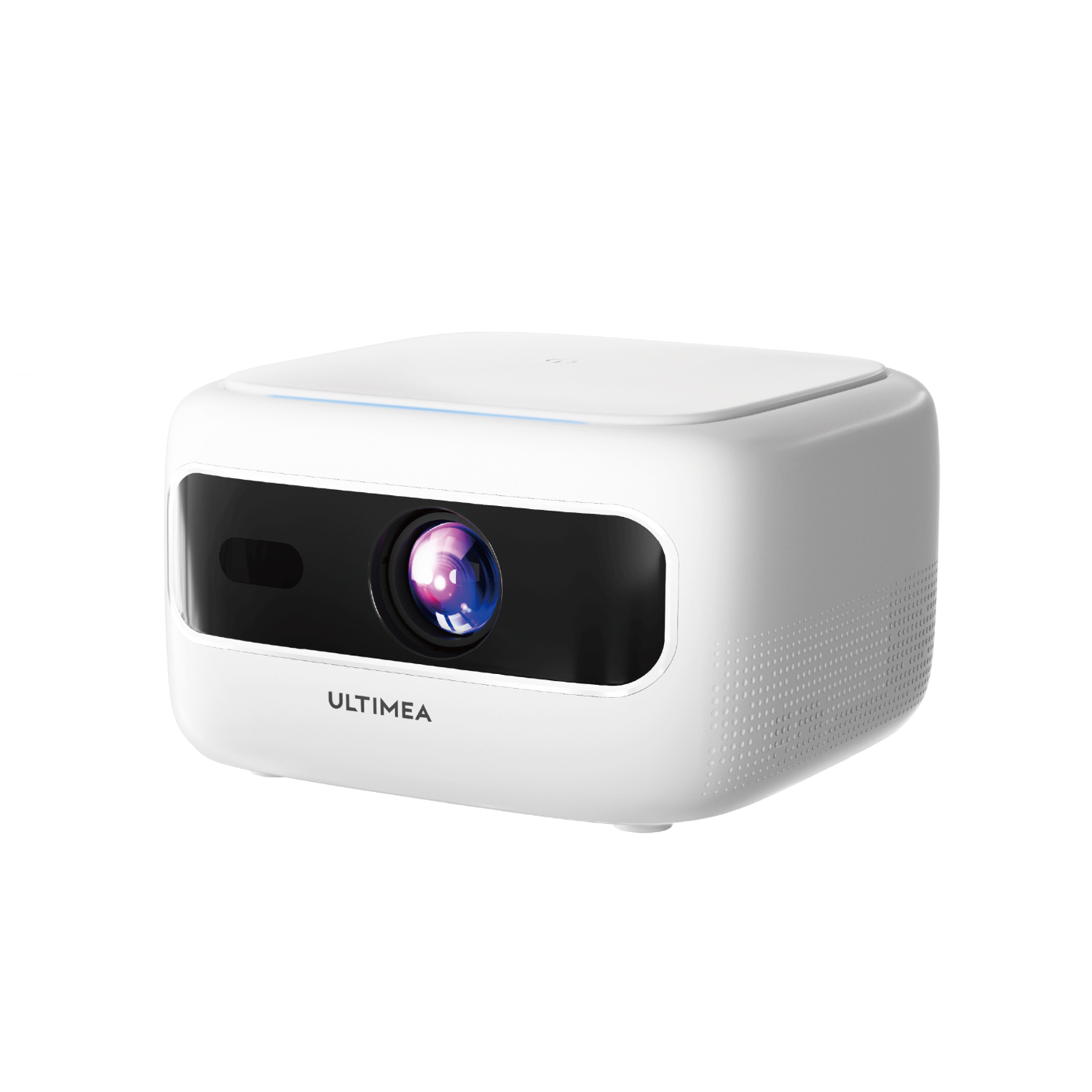 White projector with a lens. The brand name ULTIMEA is written on the front.