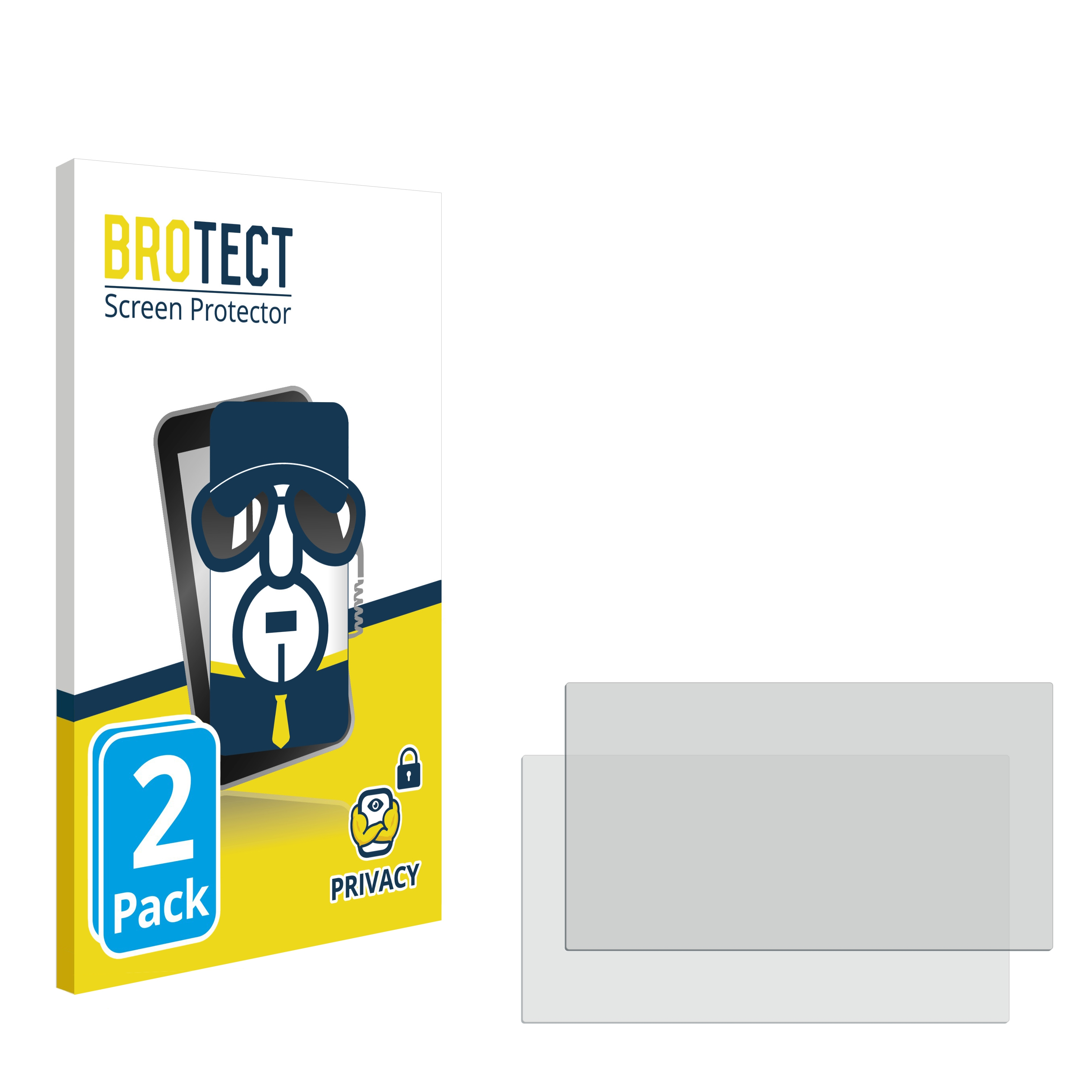 Eine Packung BROTECT Displayschutzfolien mit zwei klaren Schutzfolien daneben auf weißem Hintergrund.