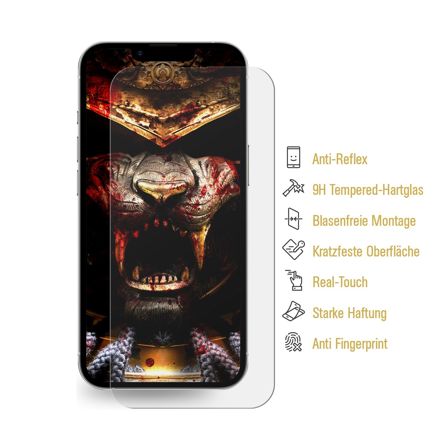 Telefonbildschirm mit Schutzglas. Der Bildschirm zeigt eine Grafik eines Tigers.