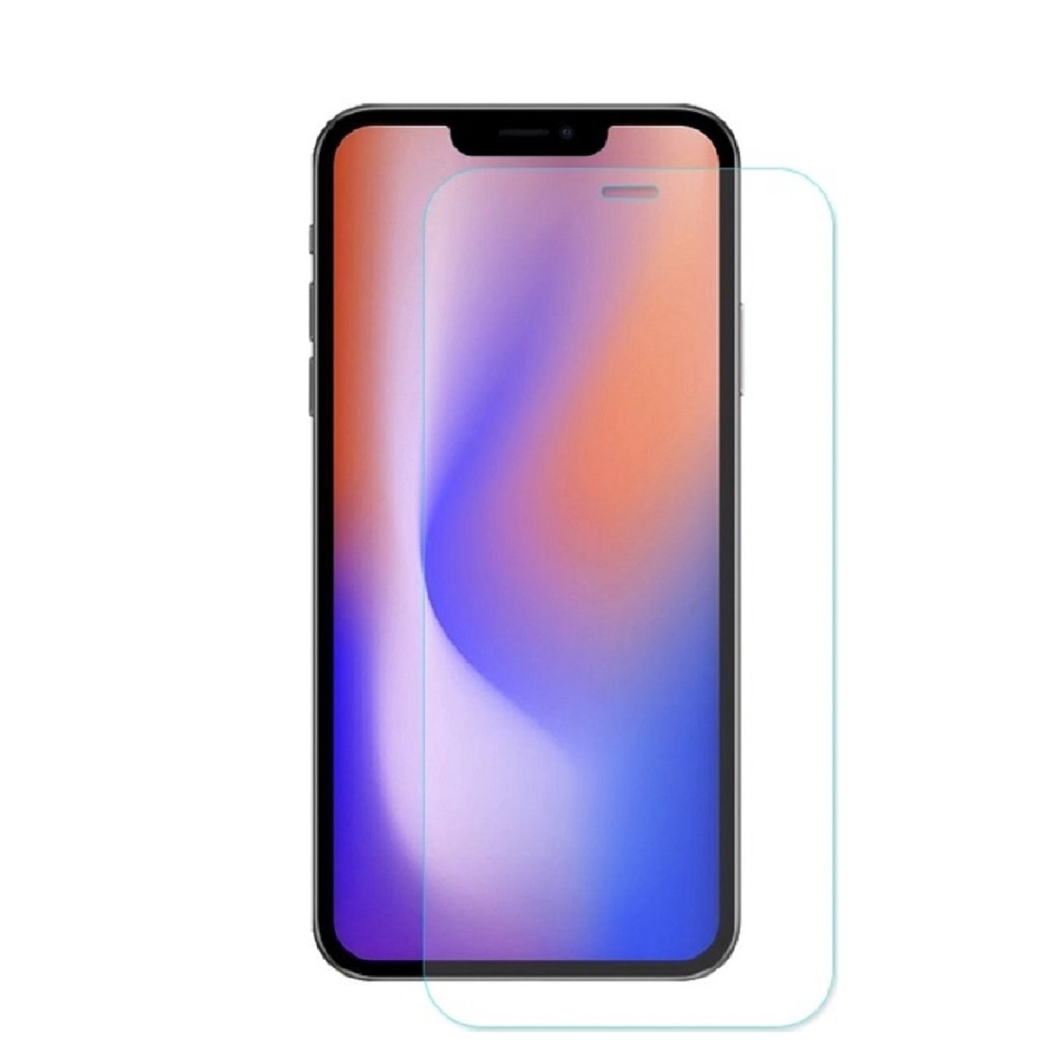 Ein Telefon mit einem Displayschutz davor. Der Bildschirm zeigt ein farbenfrohes Bild.