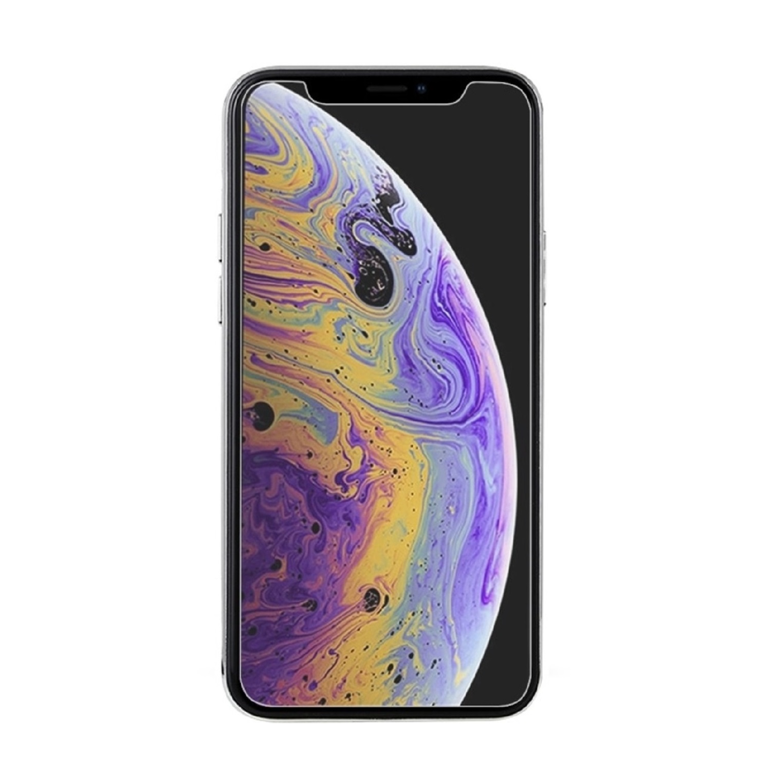 Ein Smartphone-Bildschirm mit einem farbenfrohen, wirbelnden Design, Nahaufnahme.