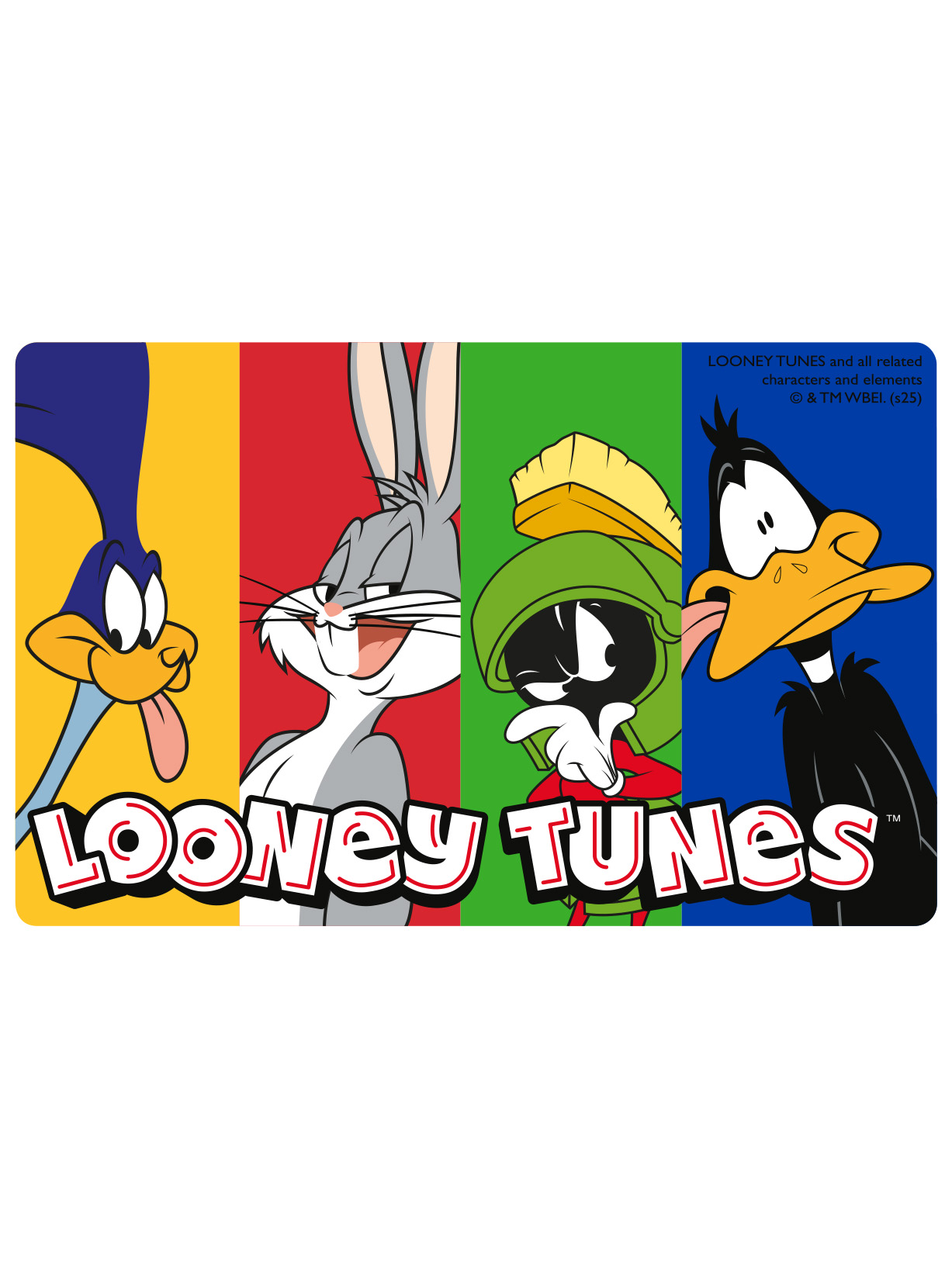 Looney Tunes Figuren: Road Runner, Bugs Bunny, Marvin der Marsianer und Daffy Duck.