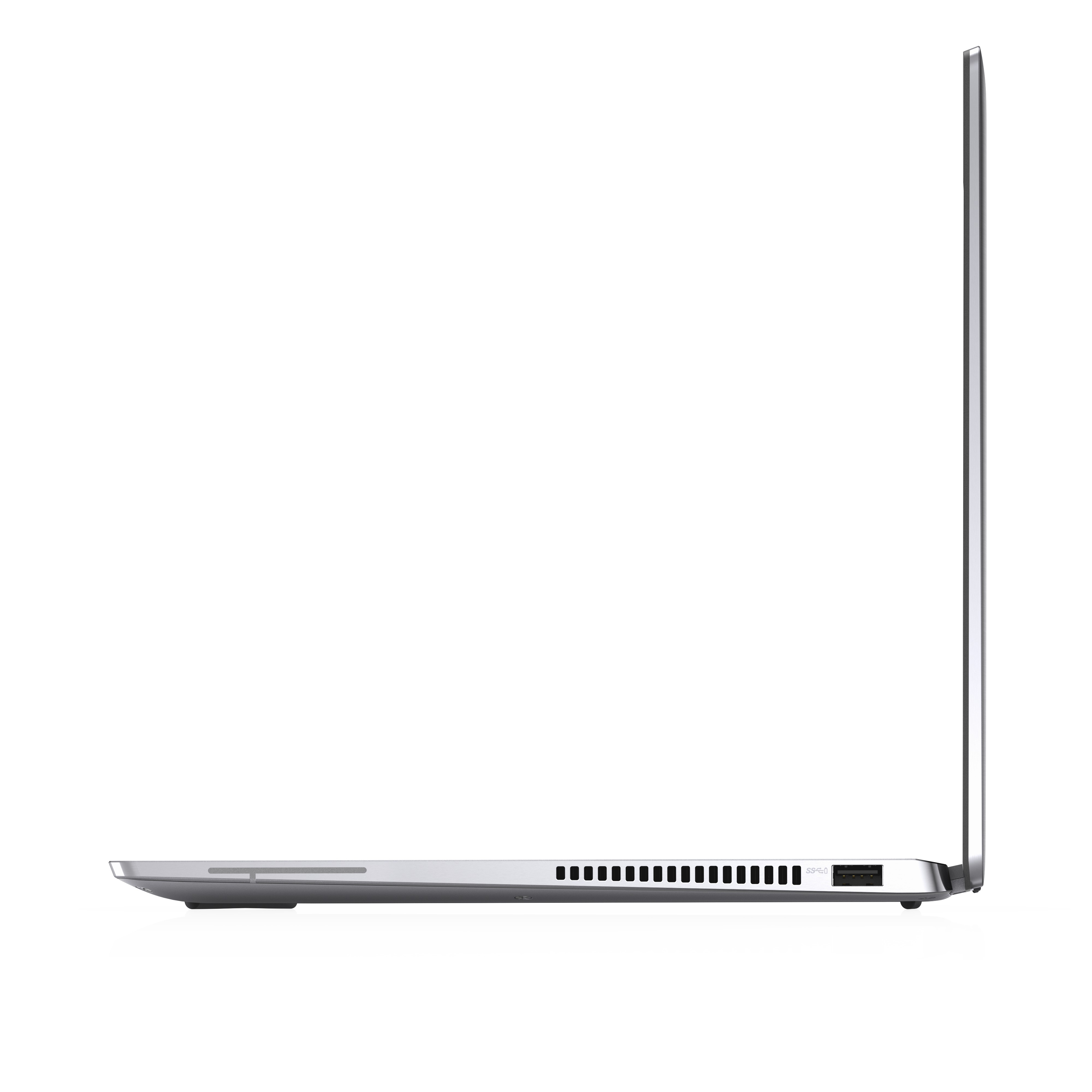 Un laptop argento, visto di profilo. Lo schermo è chiuso, su sfondo bianco.