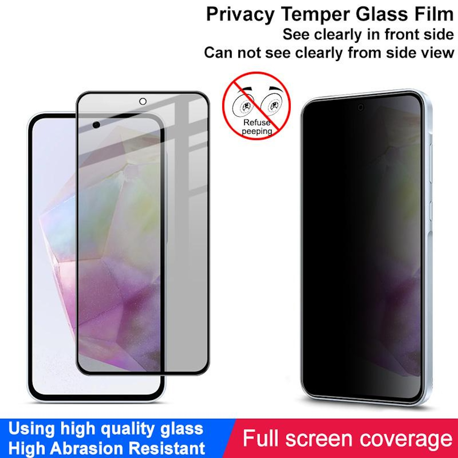 Displayschutzfolie mit Sichtschutz und Telefon. Text erklärt die Funktion.