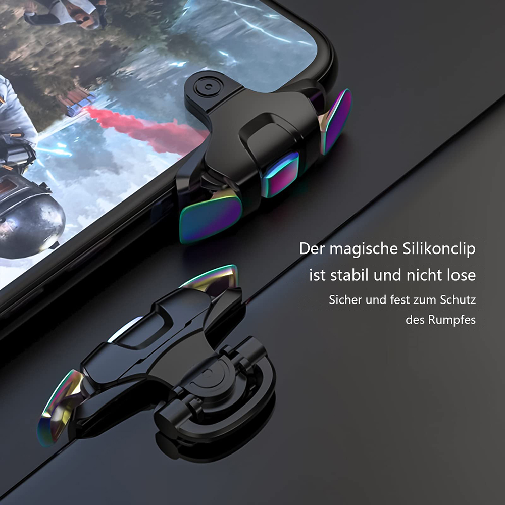 Schwarzer Gaming-Controller auf dem Telefon. Bunte Knöpfe und Hintergrund.