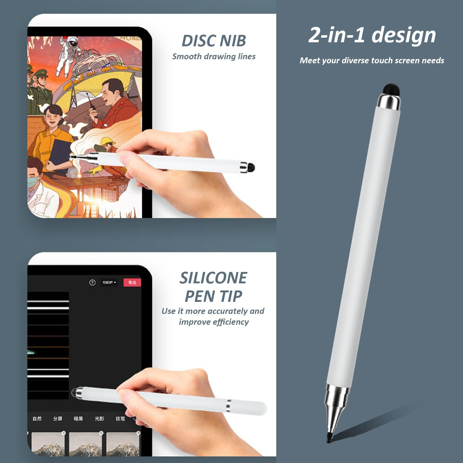 Ein Stift mit zwei verschiedenen Spitzen und einem Tablet.