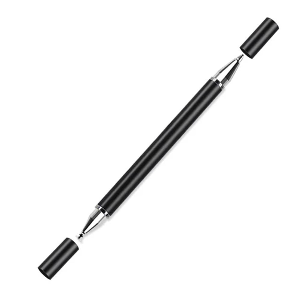 Schwarzer und silberner Stift, in zwei Teile geteilt, mit Kappen an jedem Ende.