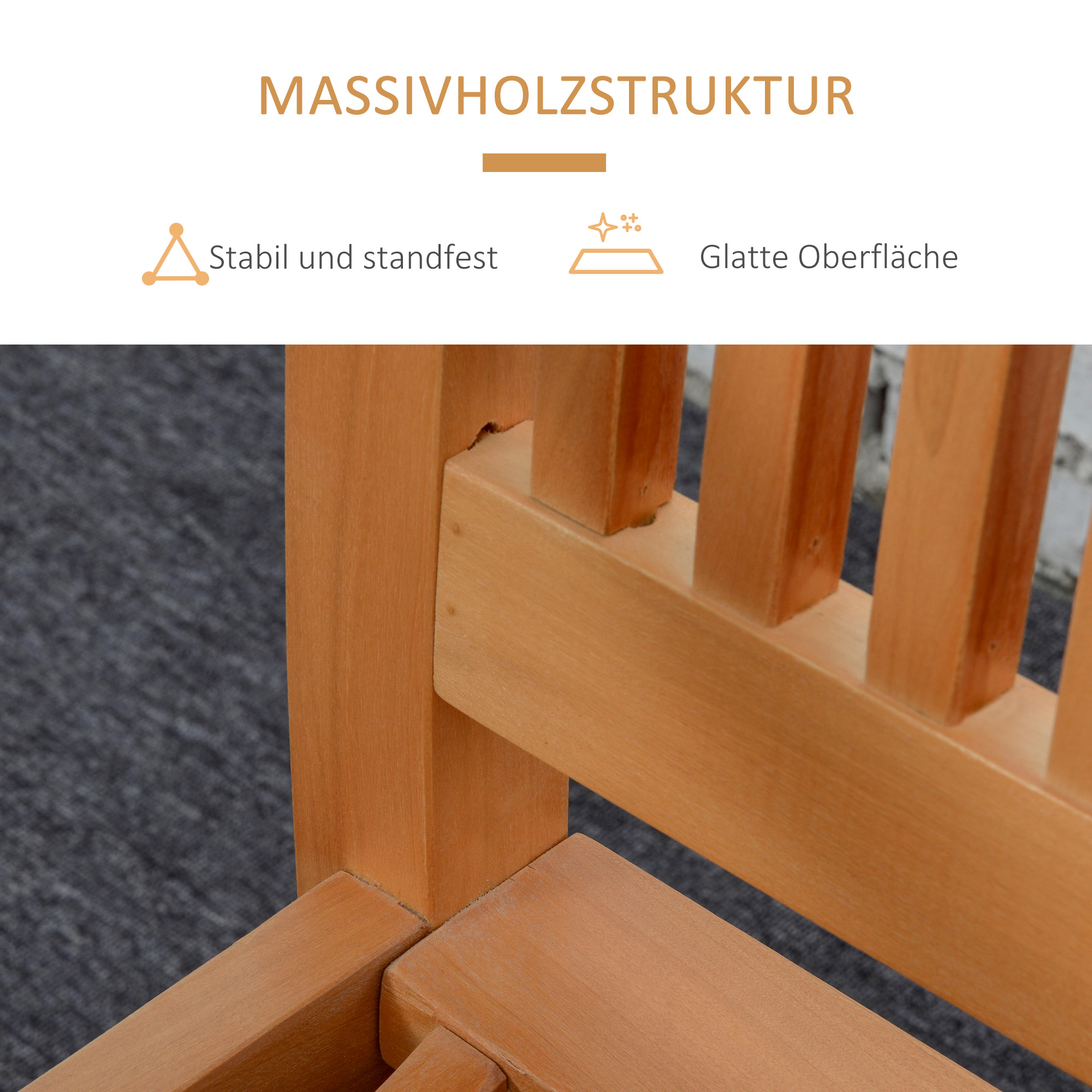 Nahaufnahme einer Holzkonstruktion. Sie zeigt eine stabile und glatte Oberflächenkonstruktion.