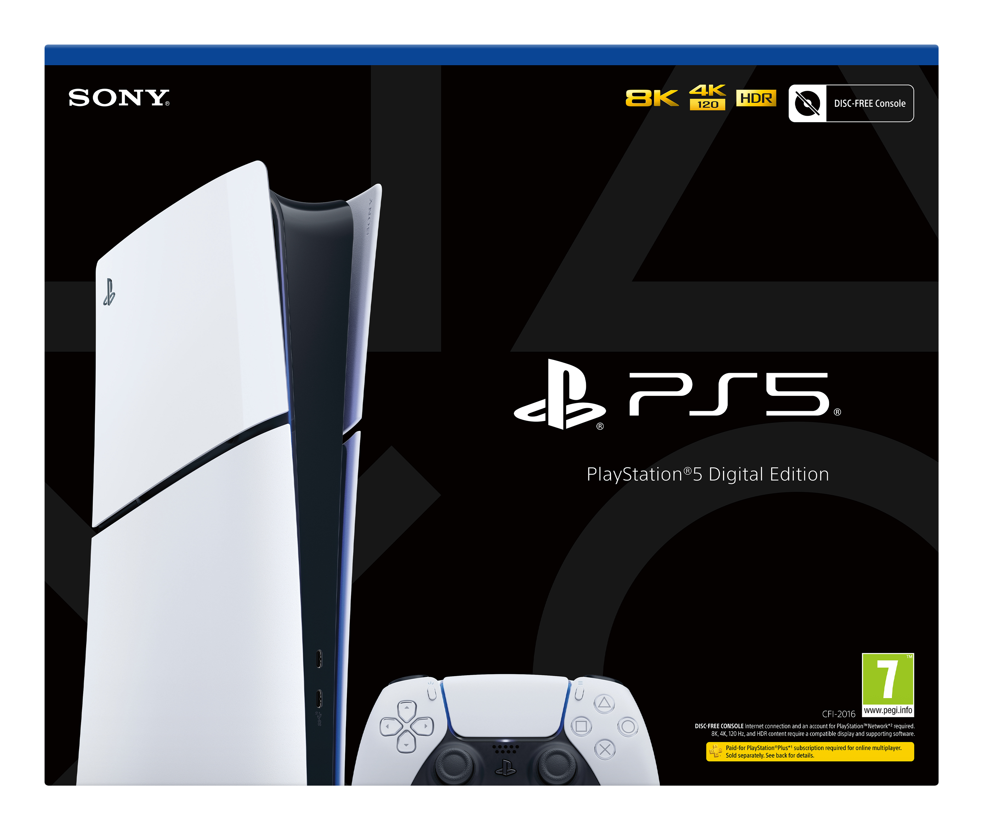 Pudełko konsoli PlayStation 5, biała konsola i kontroler.