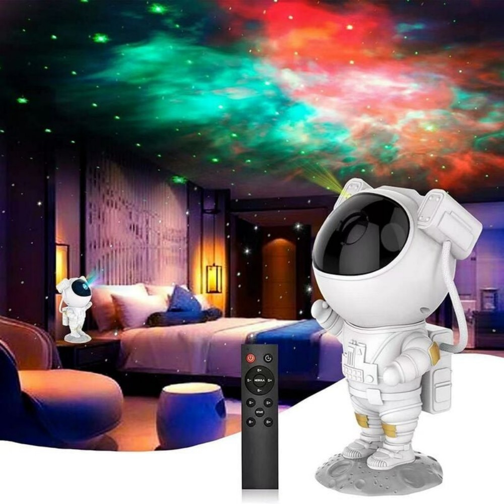 Astronautenprojektor mit Sternenhimmel-Projektion an der Schlafzimmerdecke.