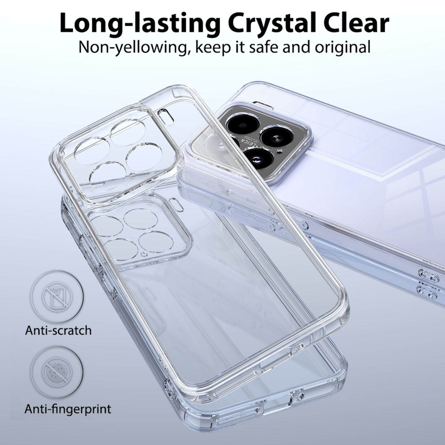 Funda transparente para teléfono con teléfono dentro. Antirrayas y antihuellas.