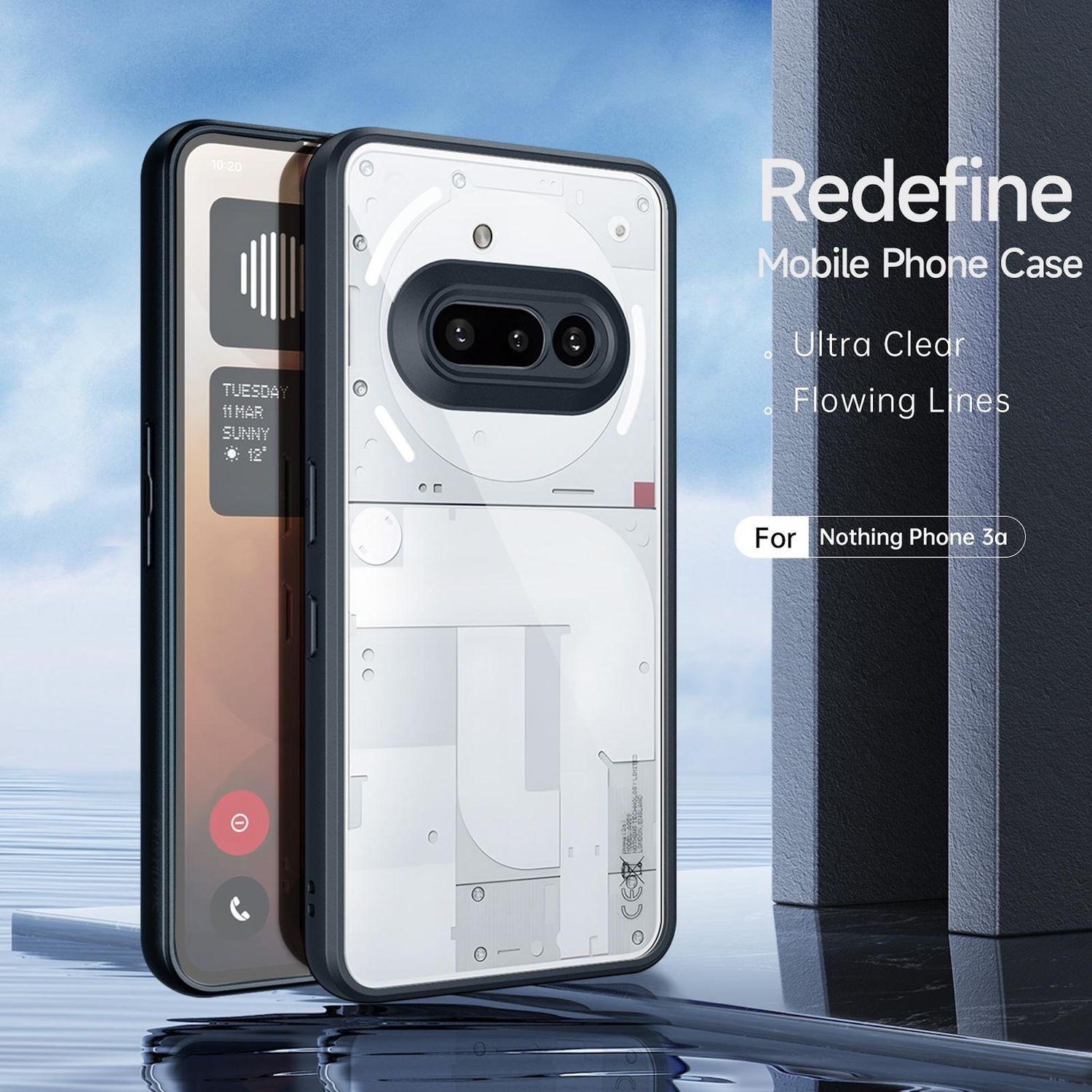 Zwei Handyhüllen, eine auf dem Telefon, die andere separat. Die Hülle ist klar mit weißer Rückseite.