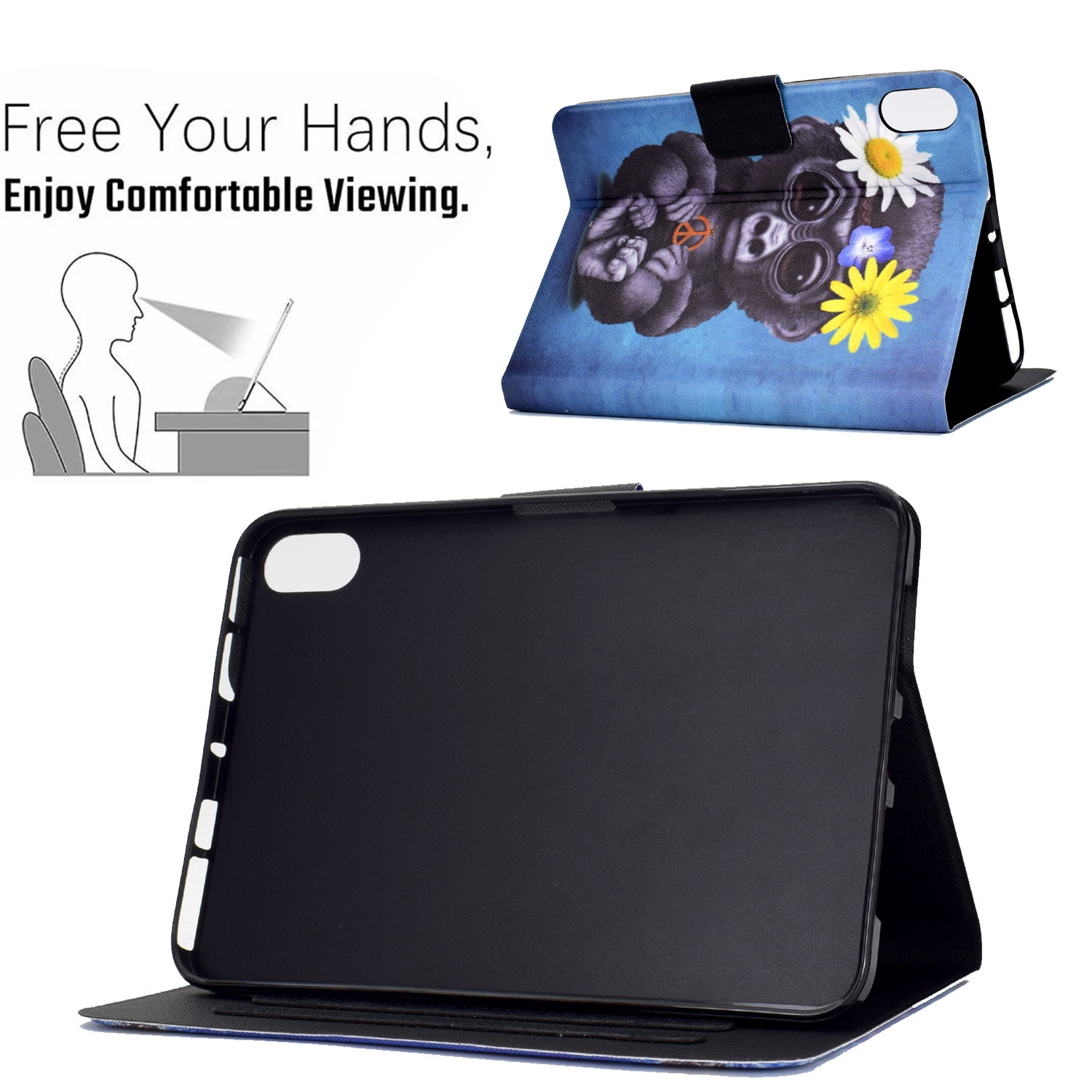 Una funda de tableta abierta para mostrar la pantalla y la cubierta.