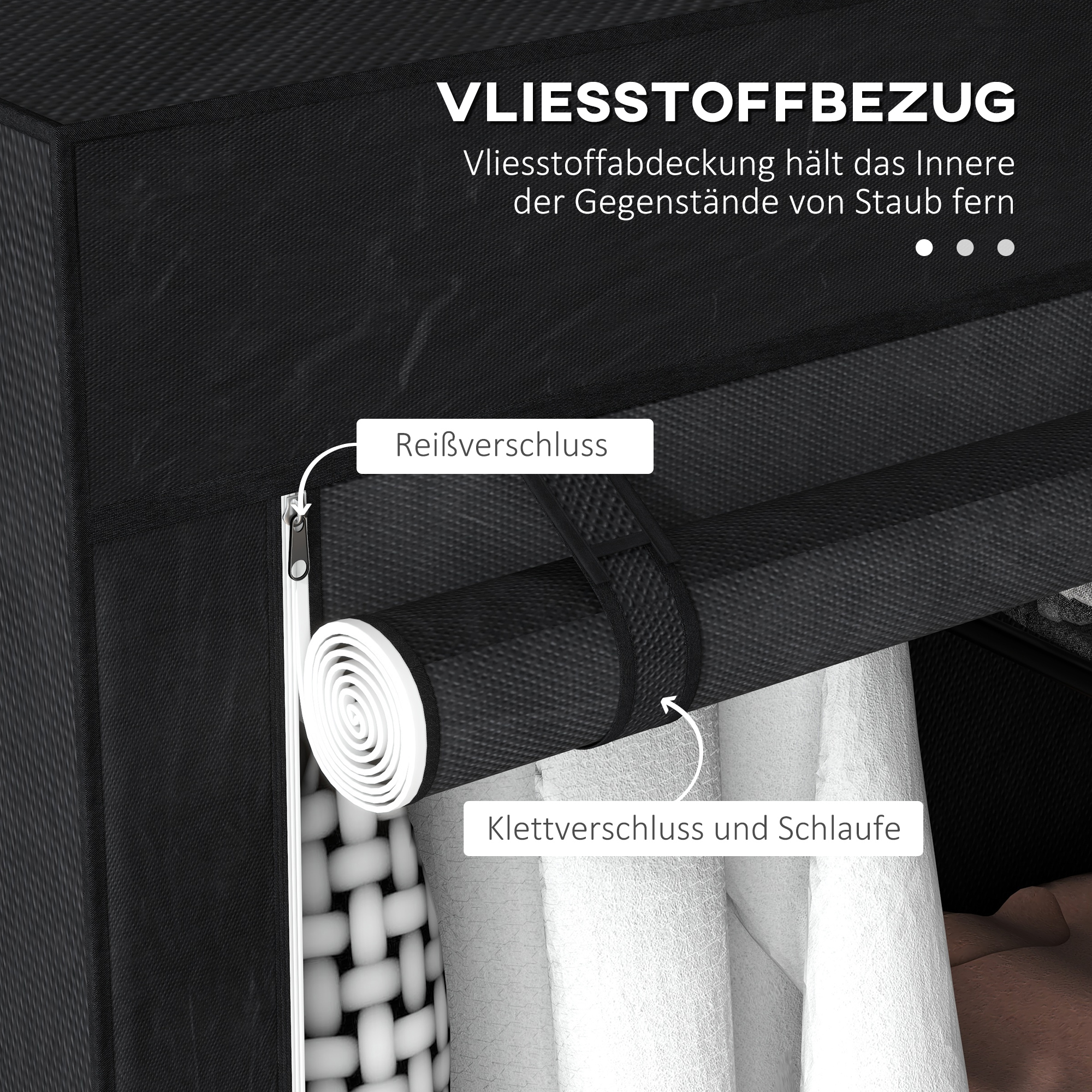 Nahaufnahme eines stoffbezogenen Reißverschlusses, Klettverschluss an einem Schrank.
