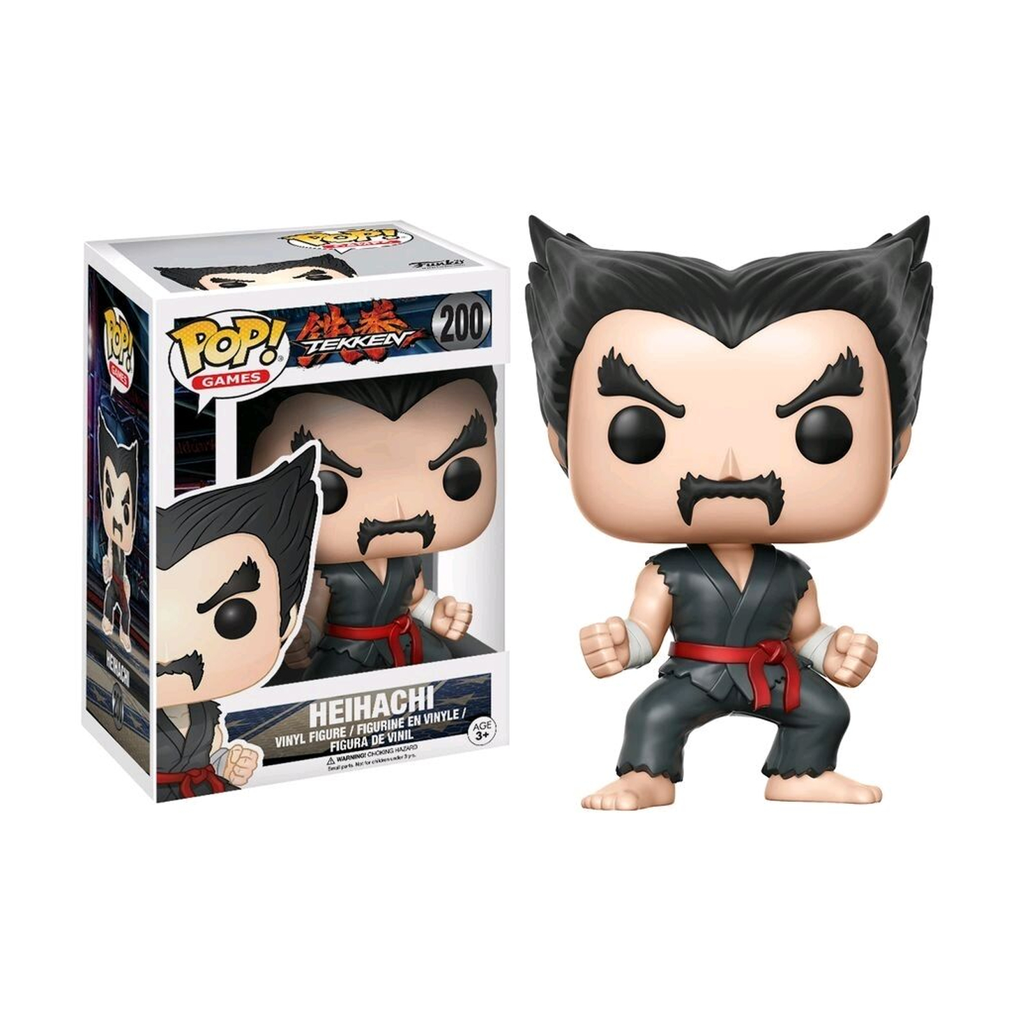 Figurka Funko Pop Heihachi z Tekken w pudełku, z figurką na zewnątrz.