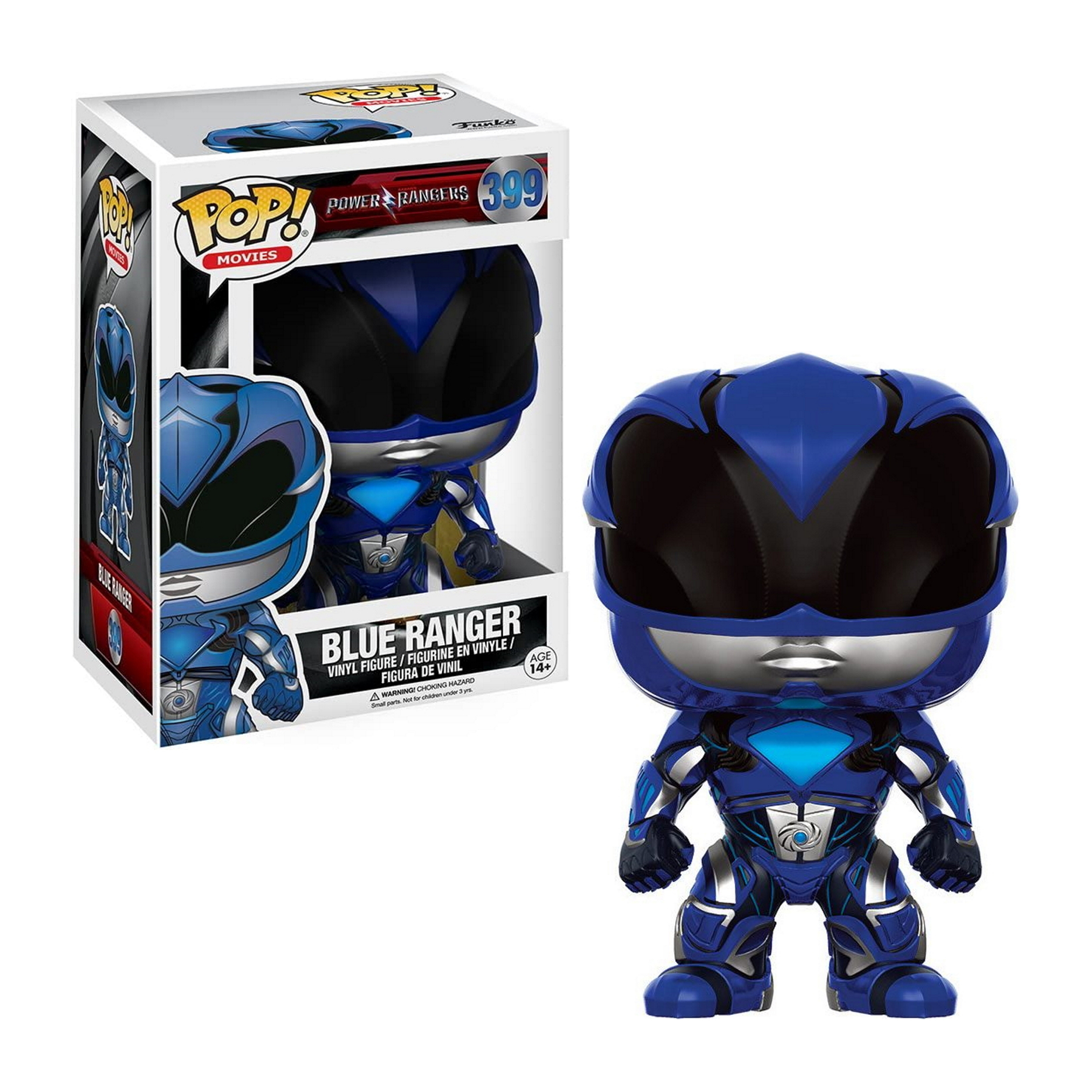 Figurka Funko Pop Blue Ranger. Niebieska figurka Power Rangers. W pudełku, film Power Rangers.