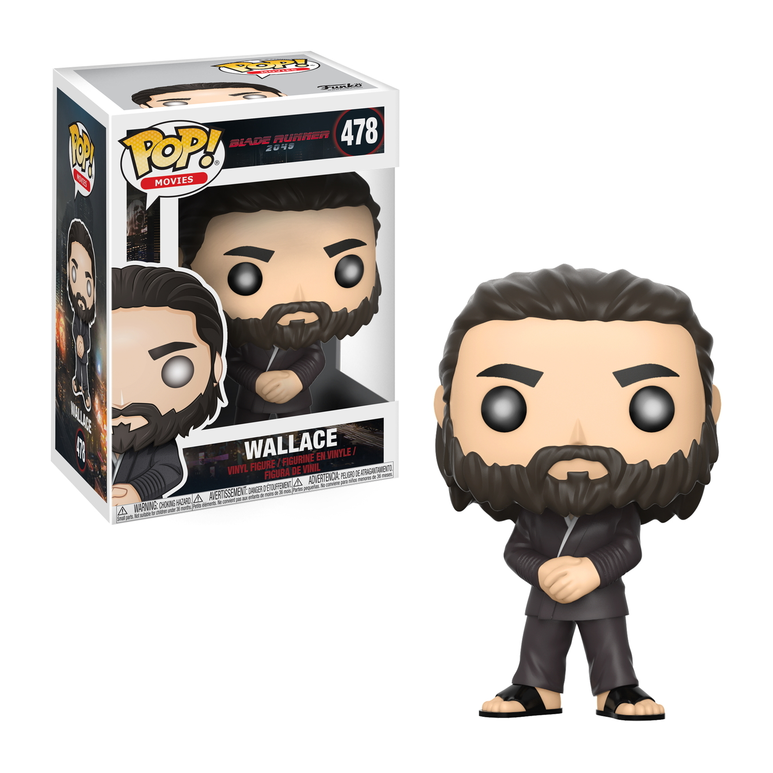 Wallace Funko Pop Figur. Bartiger Mann im Anzug. Aus dem Film Blade Runner 2049.