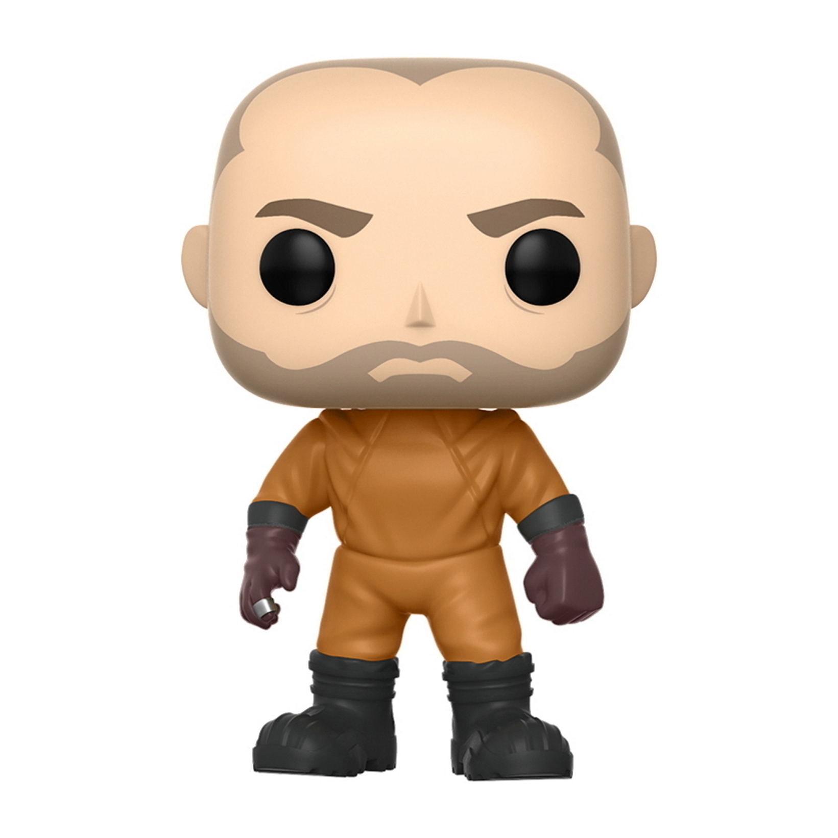 Sapper Funko Pop Figur. Glatzköpfiger Mann im orangefarbenen Anzug. Blade Runner 2049.