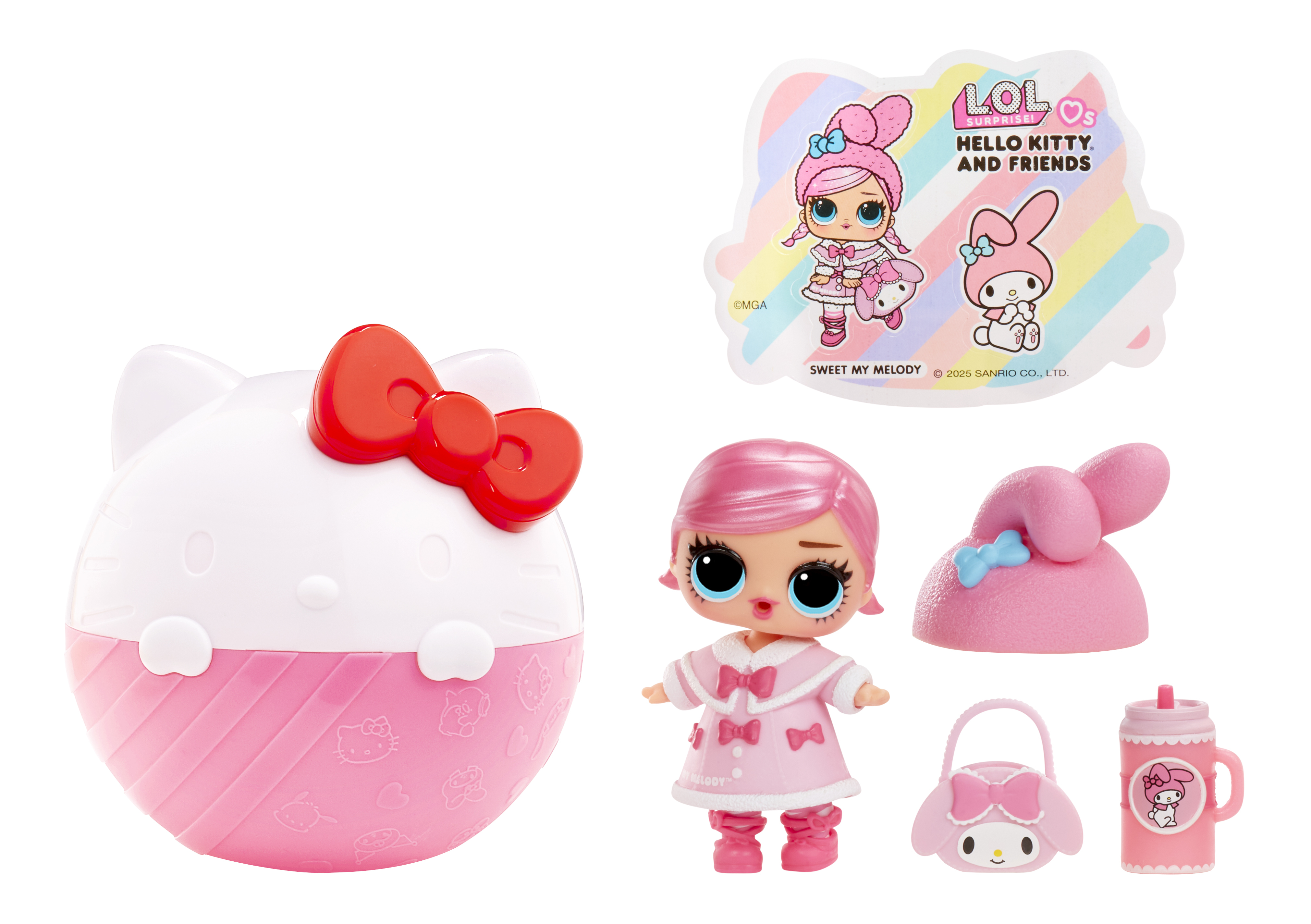 Lalka Hello Kitty z akcesoriami. Zawiera pojemnik Hello Kitty, lalkę i akcesoria.