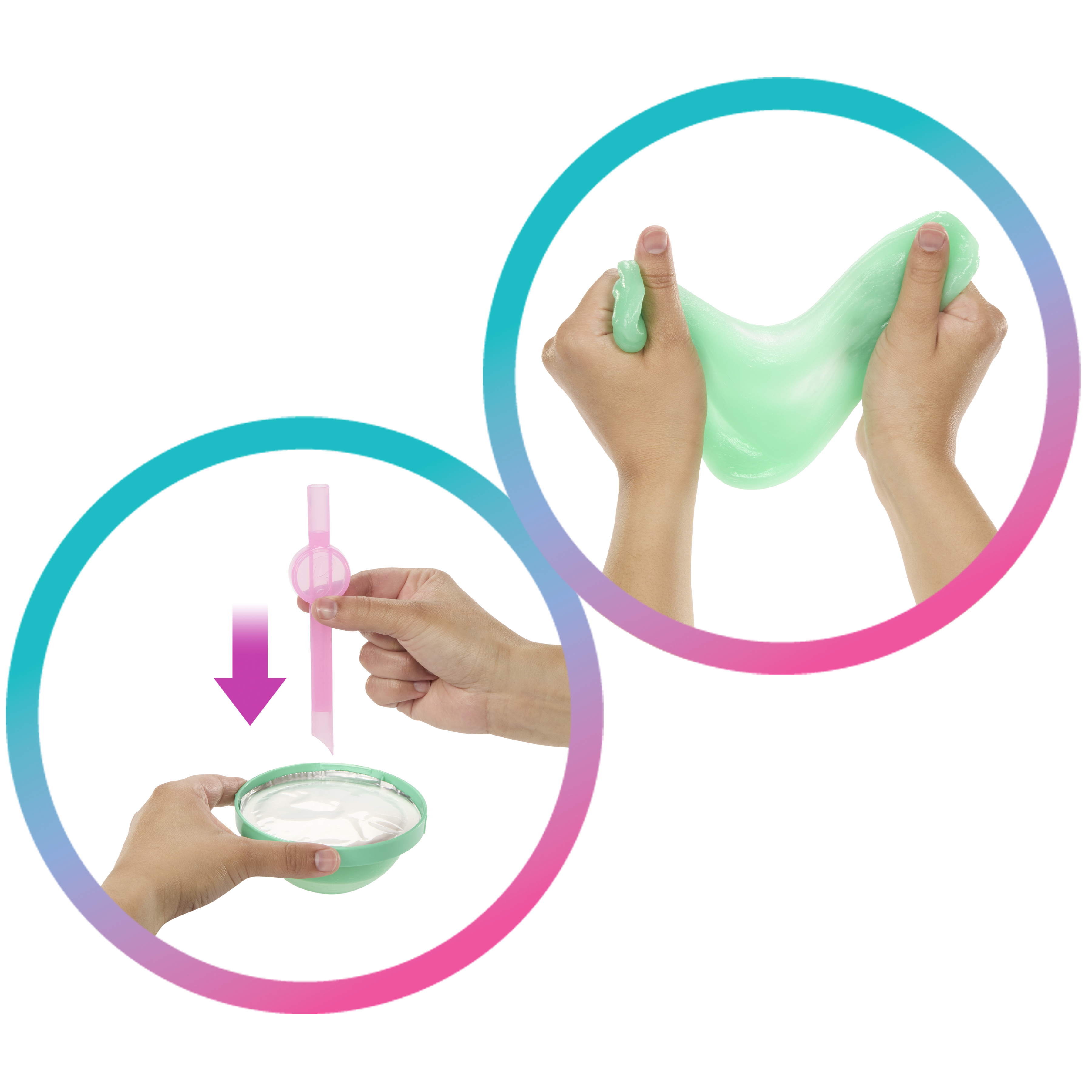 Pokazano dwie ręce. Jedna miesza białą substancję w zielonej misce, a druga trzyma zielony glut.