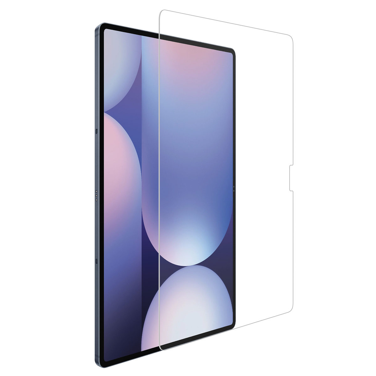 A screen protector with a tablet with a colorful screen and a clear frame.