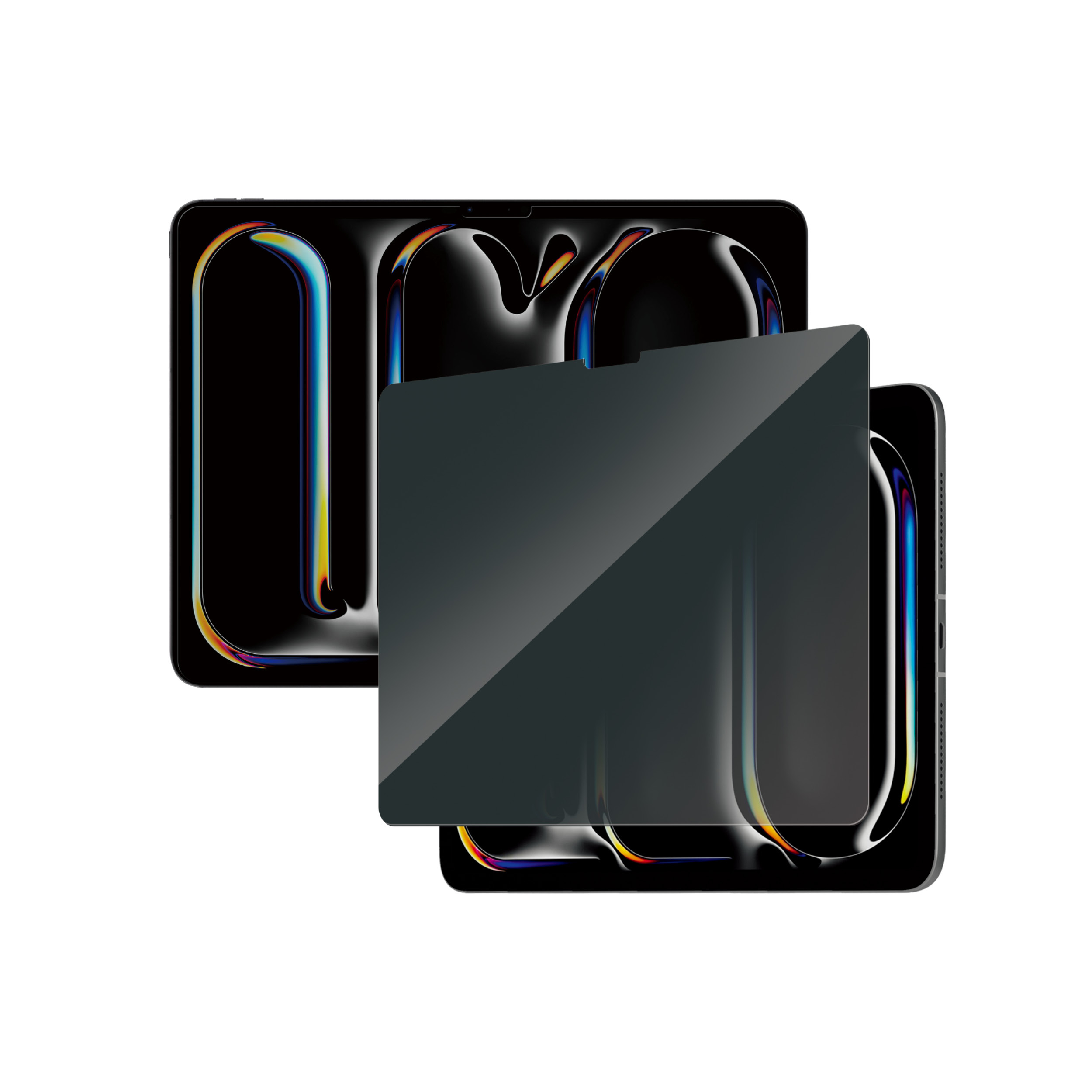 Tablety z osłoną ekranu na odblaskowej powierzchni.