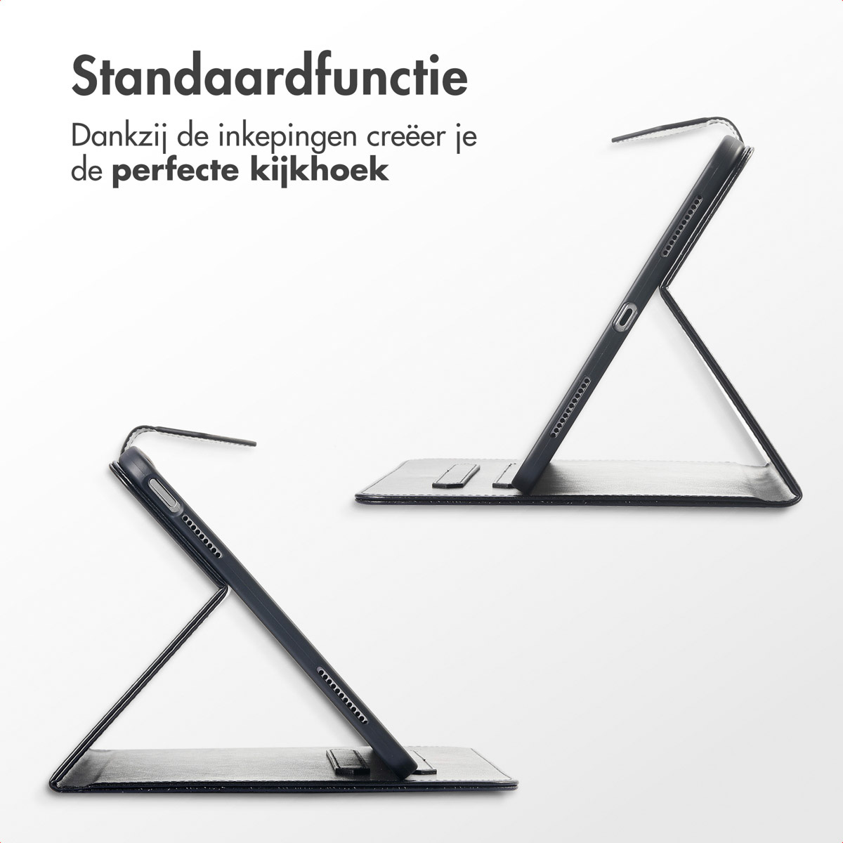 Tablet case with different angles, the tablet is in different positions. White background.