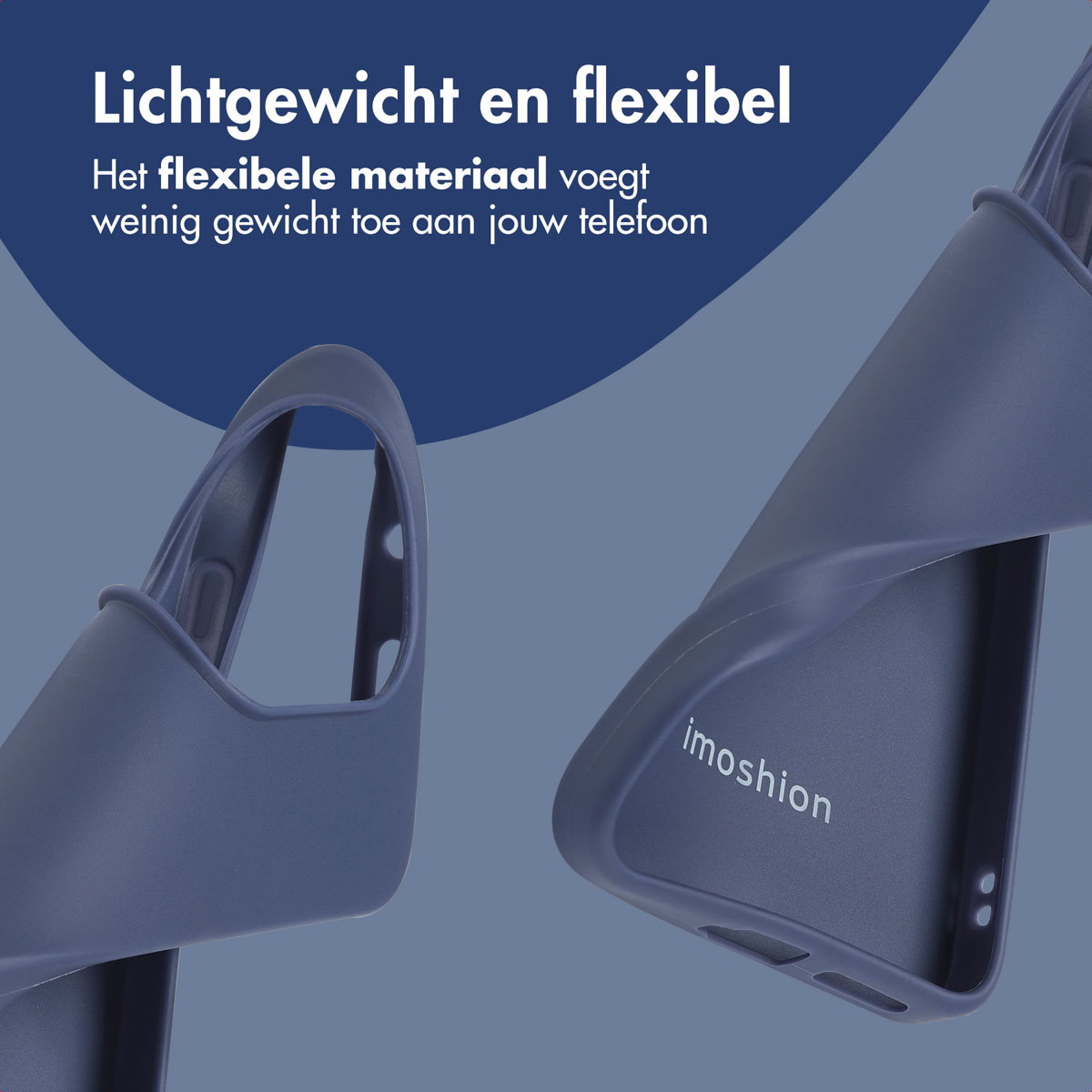 Deux pièces de coque de téléphone. Texte: Léger et flexible. Le matériau flexible ajoute peu de poids à votre téléphone.