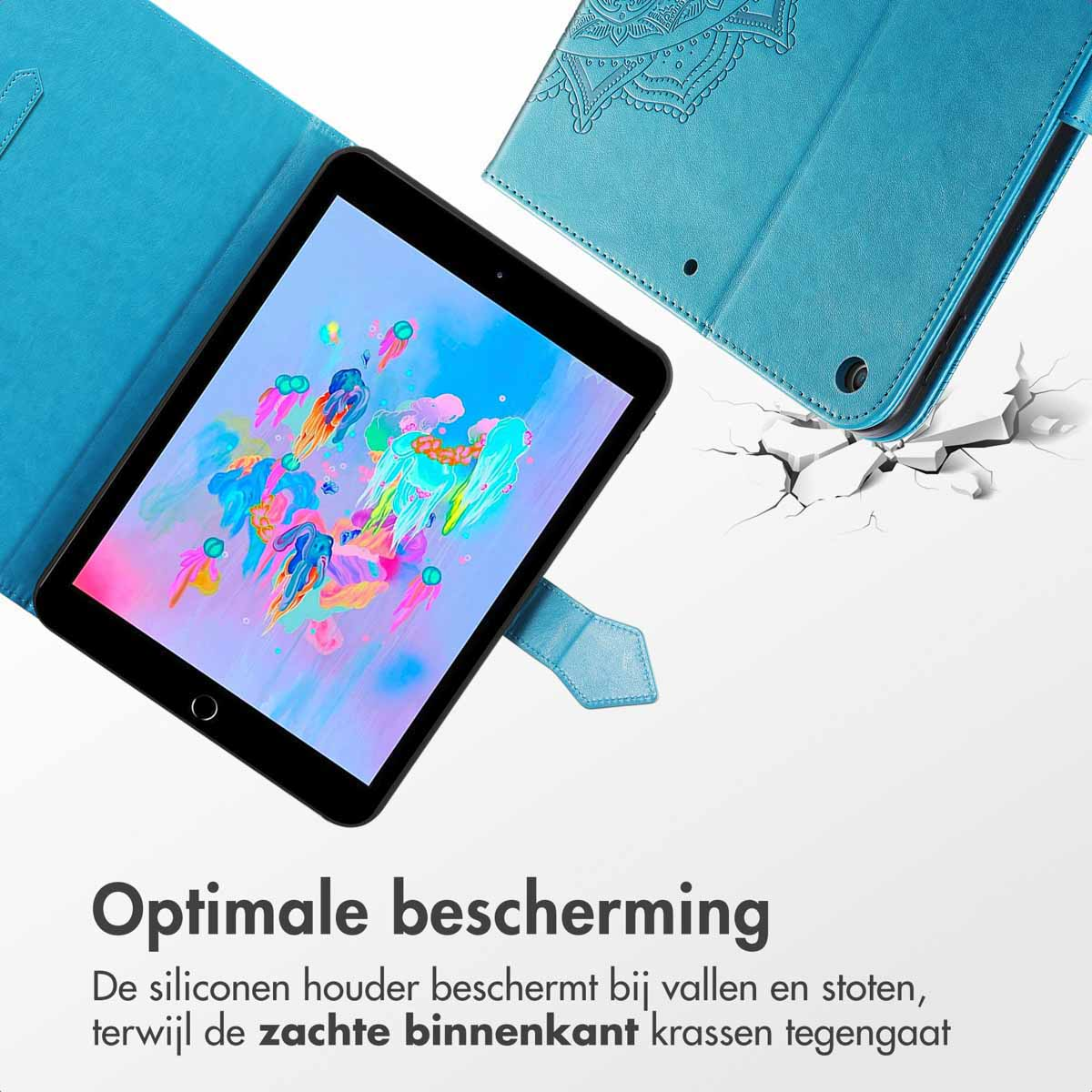 Blue tablet case with a tablet inside, close-up. Text reads 'Optimal protection'.