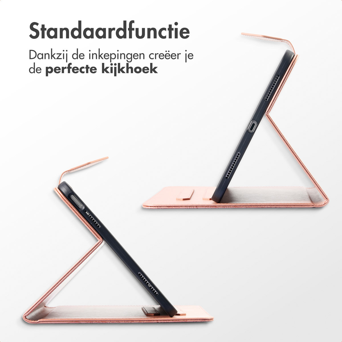 Tablet case, in two positions. Text reads 'Standard function'. The tablet is visible.