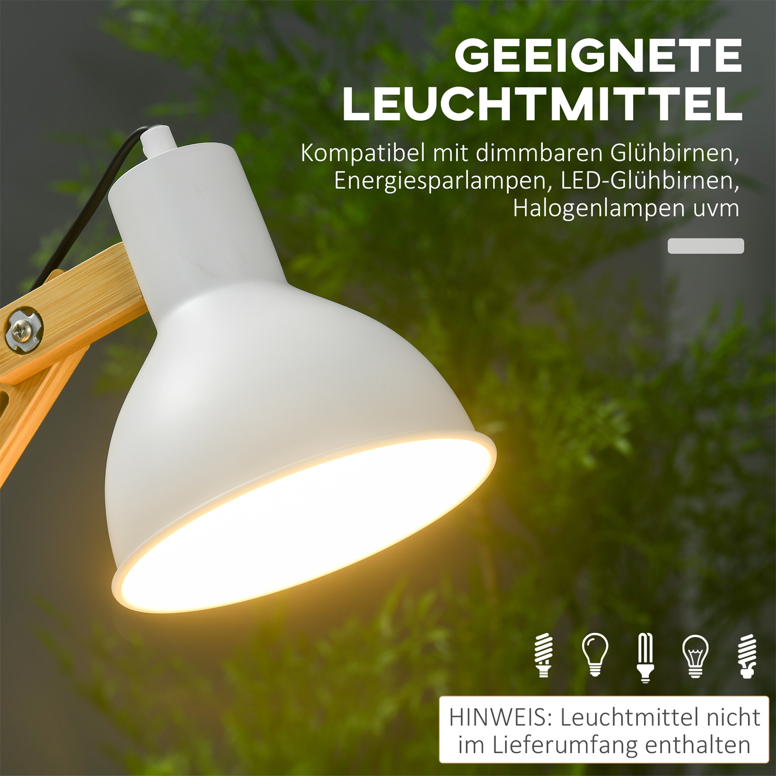 KITTECH Verstellbarem Schwenkarm,E27 Fassung,aus Bambus Schreibtischleuchte  | SATURN