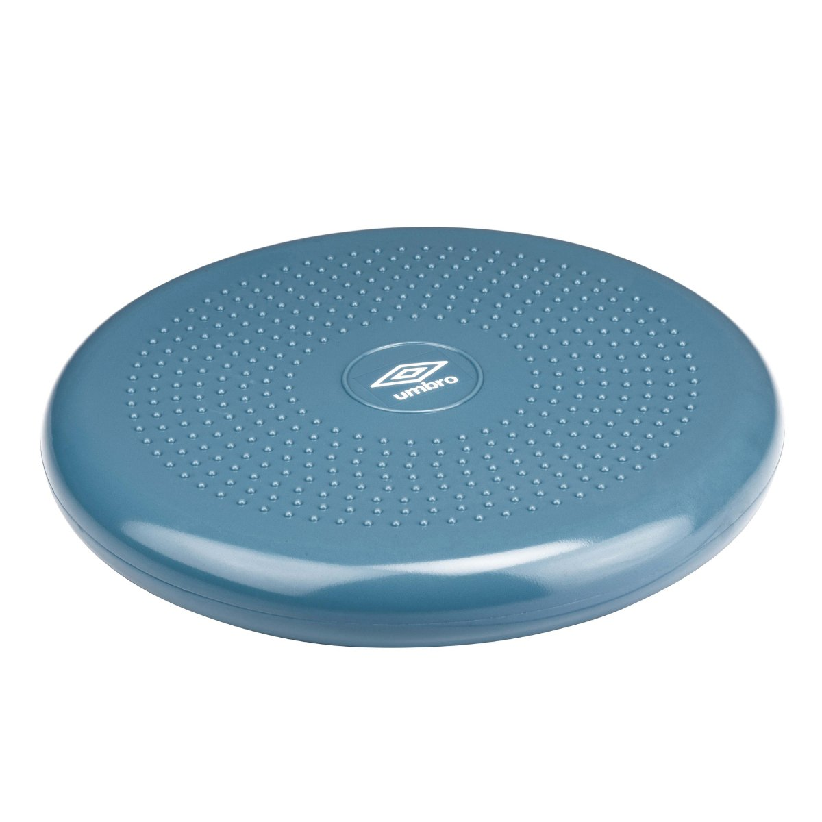Plateau d'équilibre à disque bleu avec logo Umbro. Fond blanc.
