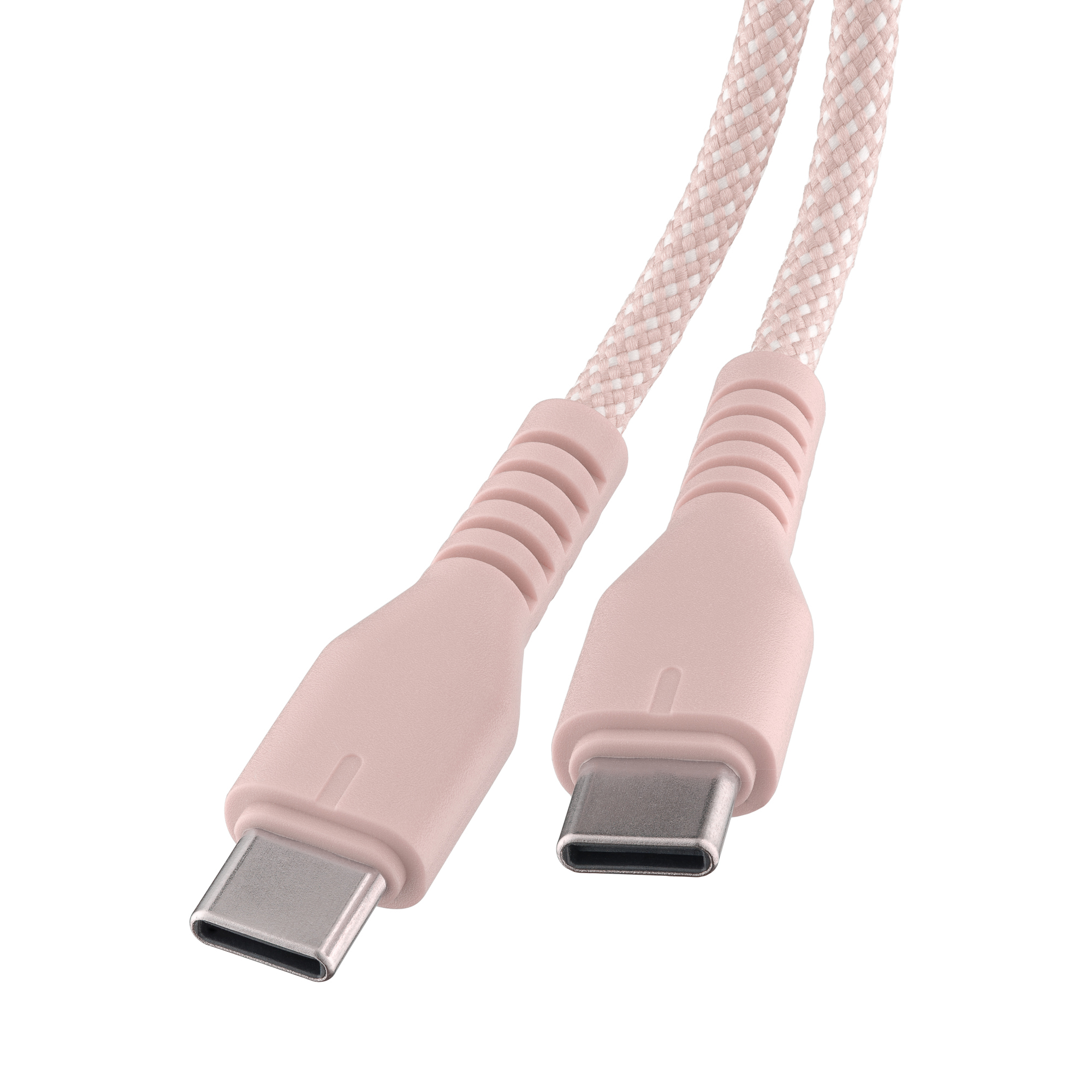Dwa różowe kable USB-C ze złączami, zbliżenie.
