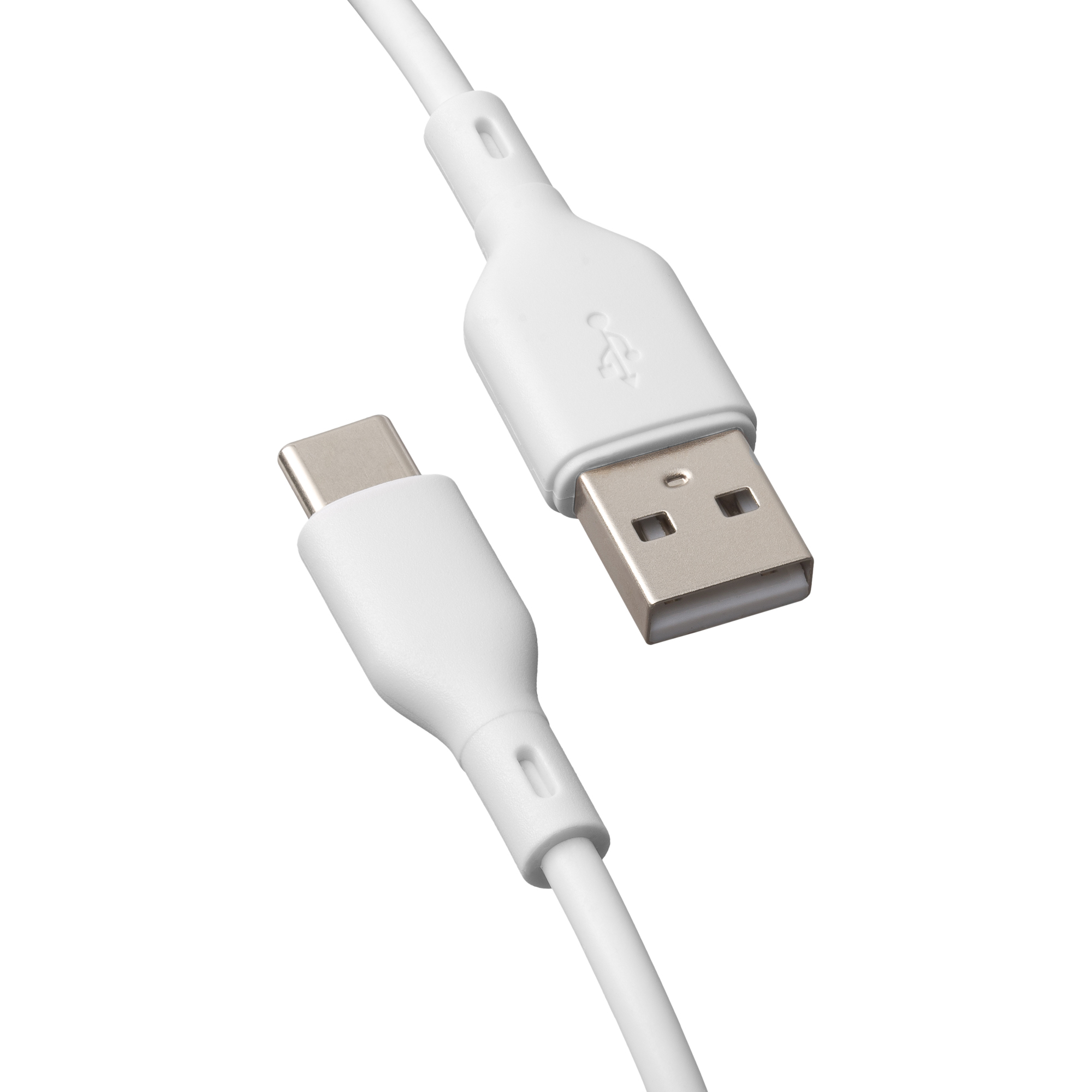 Biały kabel USB-C do USB-A, widoczne złącza.