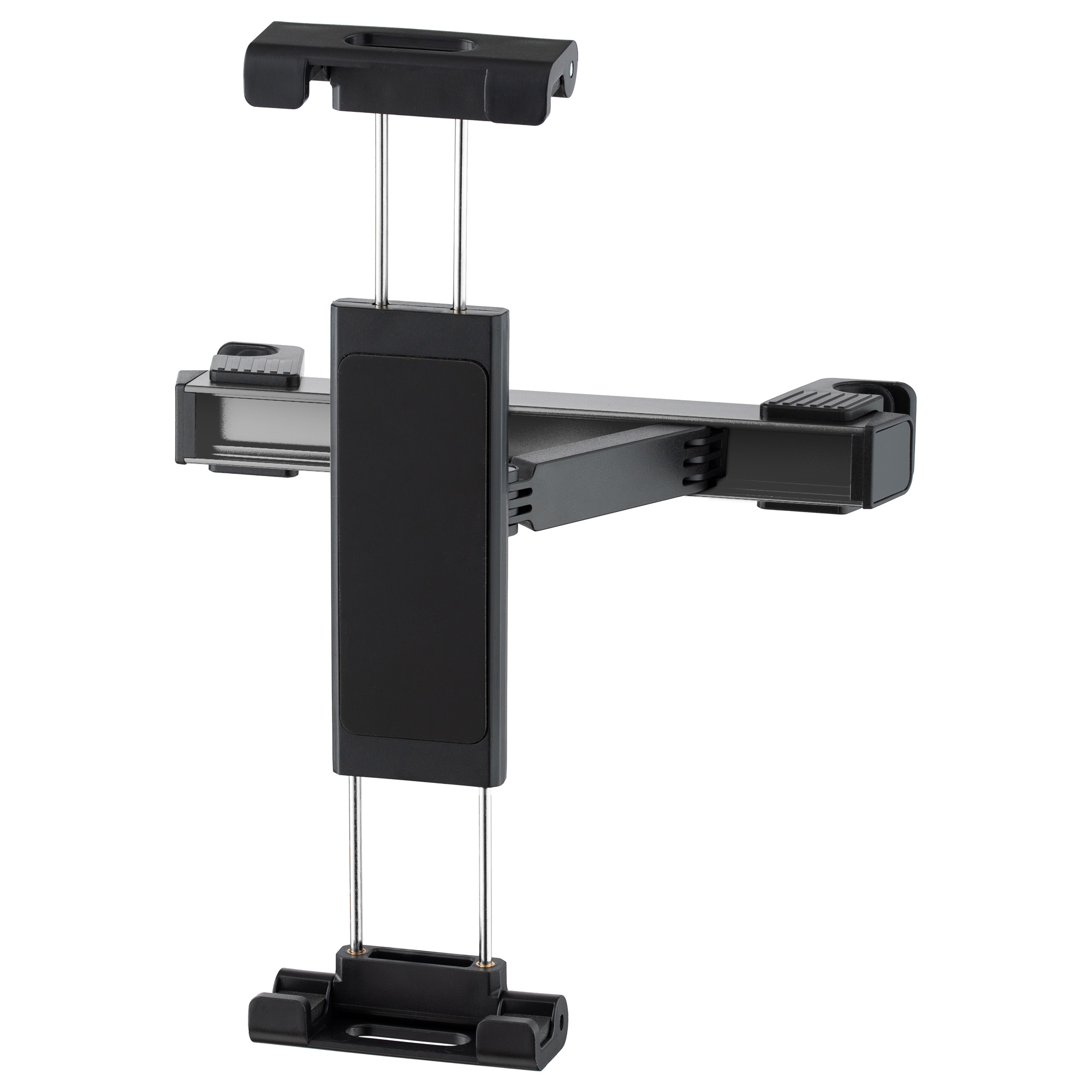 Un supporto per tablet nero, con la sezione tablet estesa.