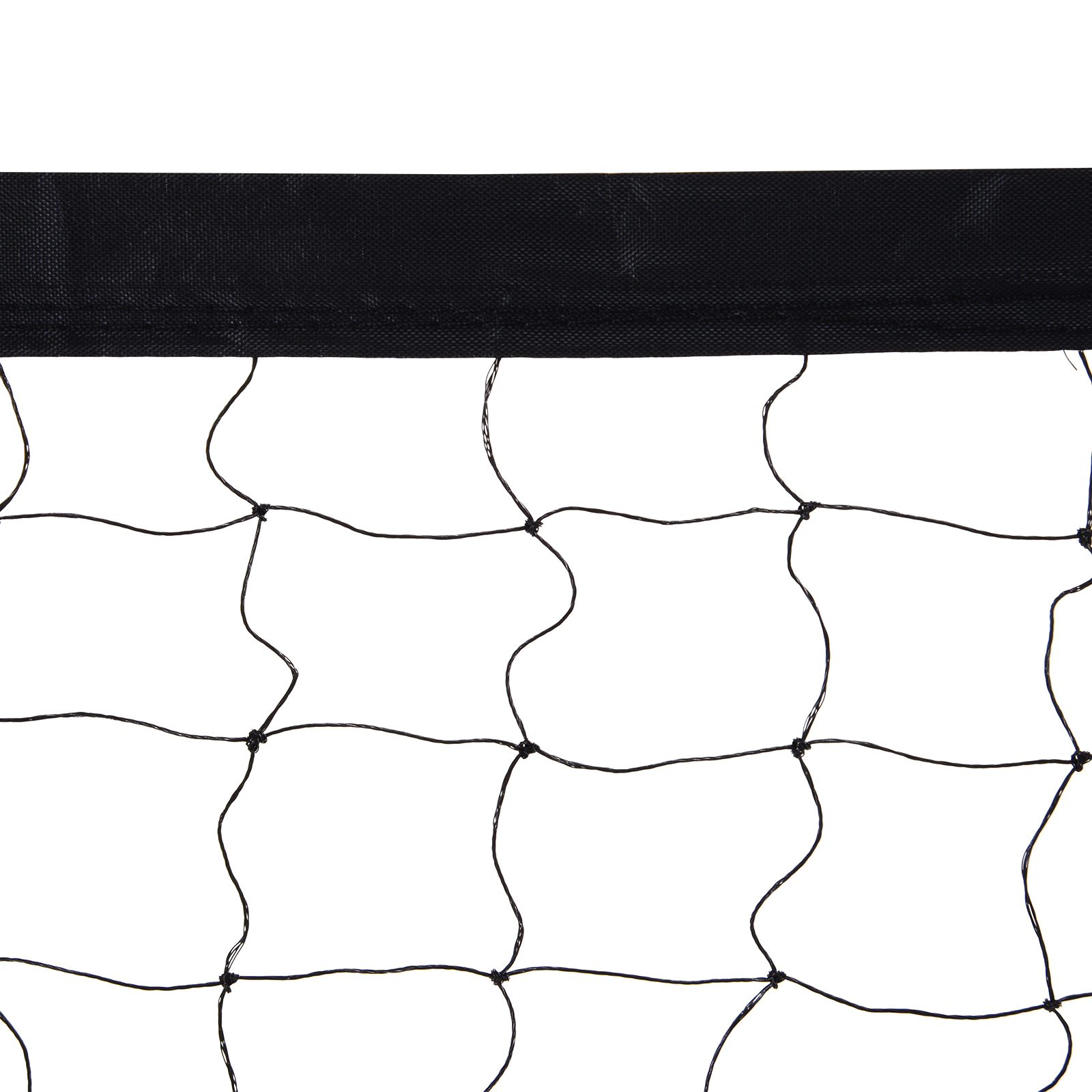Nahaufnahme eines Badmintonnetzes. Schwarzes Netz mit schwarzem Stoff oben.