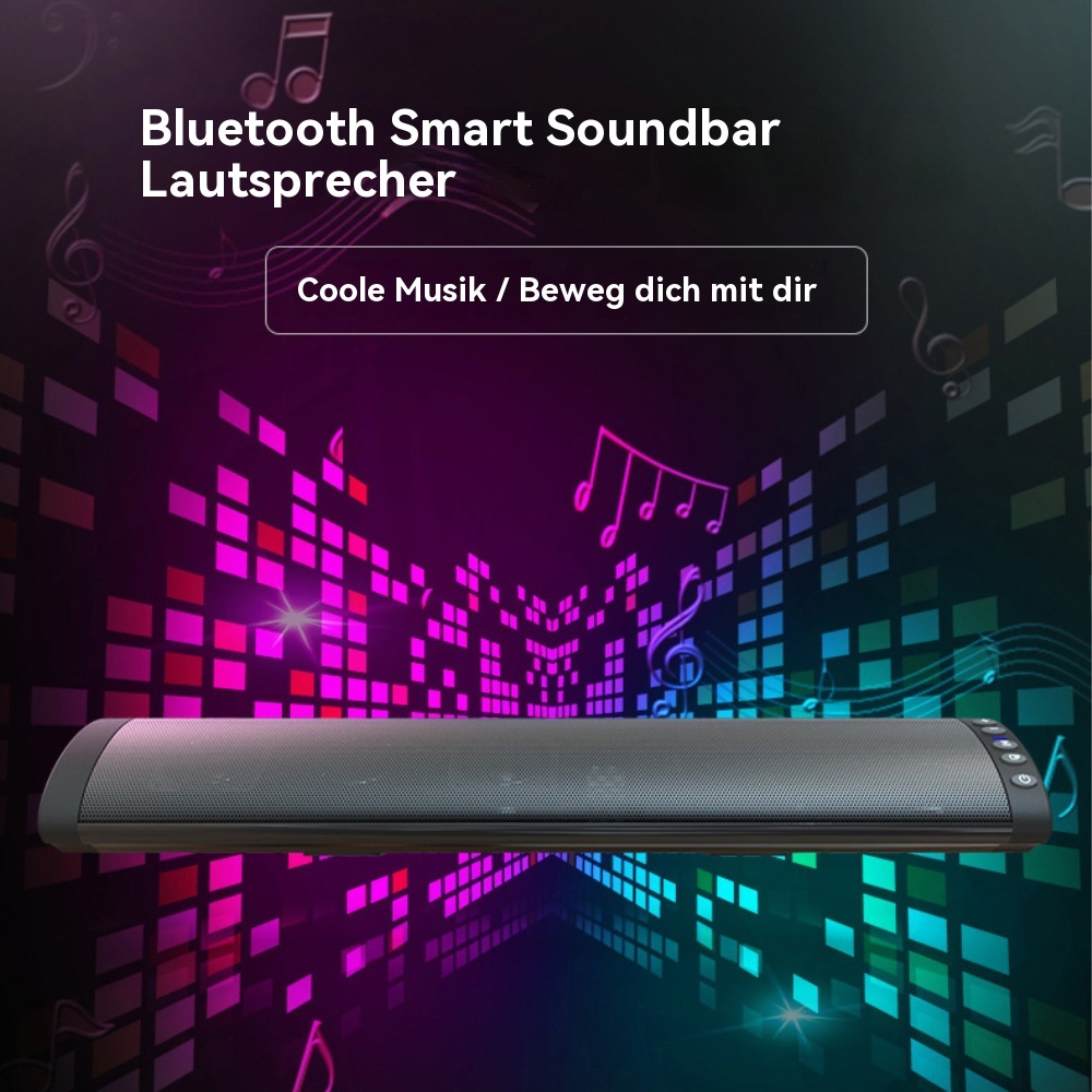 Bluetooth Smart Soundbar mit Noten. Text: Coole Musik / Beweg dich mit dir.