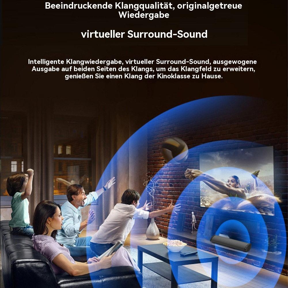 Leute schauen einen Film auf einem großen Bildschirm, mit Schallwellen.