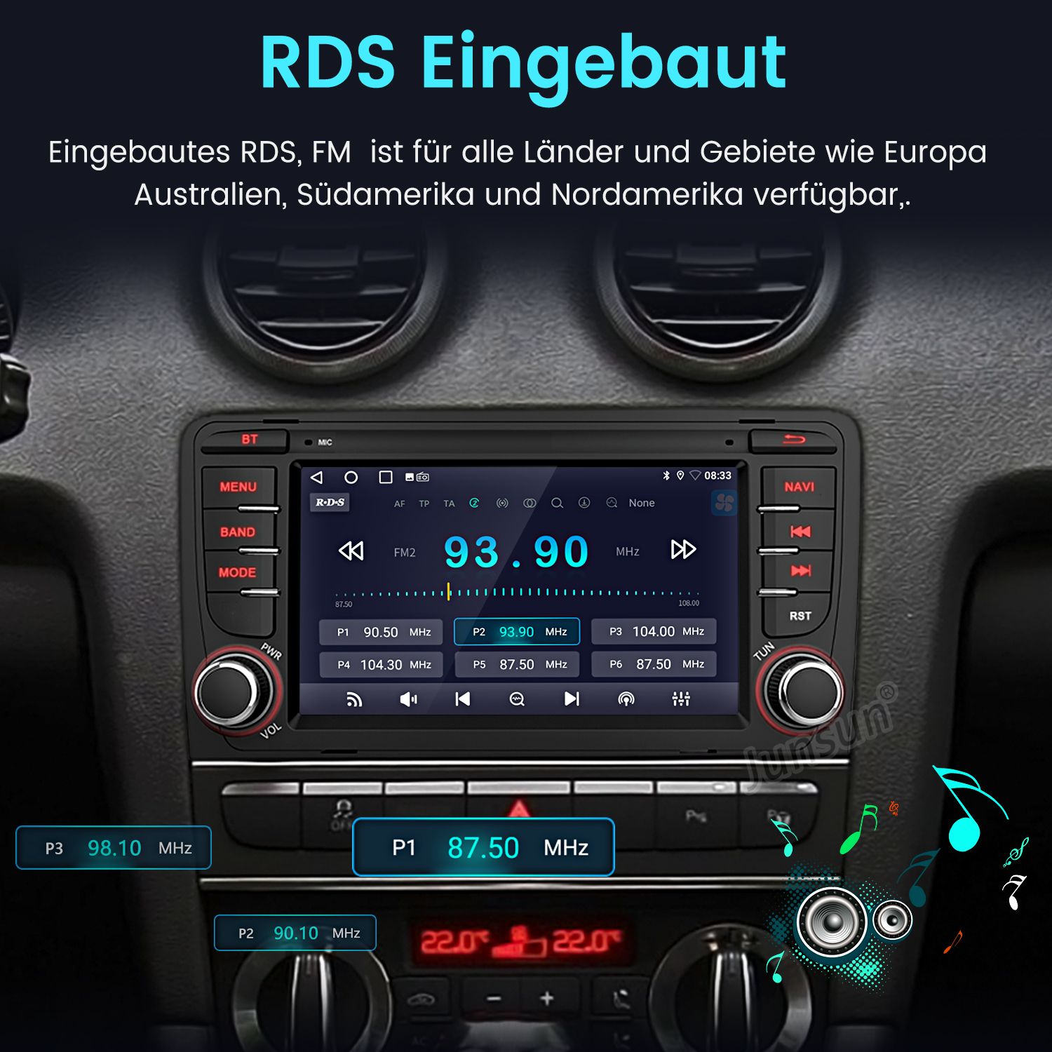 Autoradio-Schnittstelle mit FM-Radioinformationen.