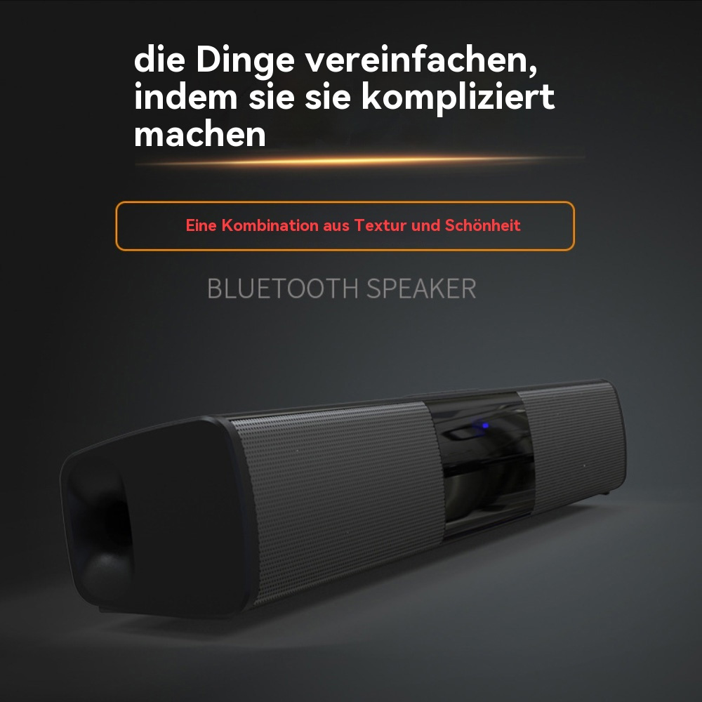 Ein schwarzer Lautsprecher mit Mesh-Front, mit Text-Overlays, auf dunklem Hintergrund.