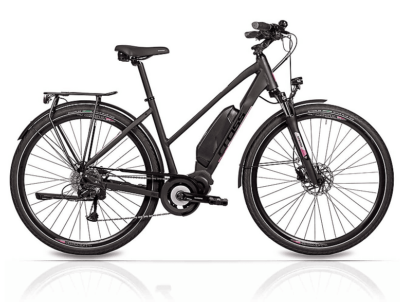 AIRTRACKS 28 Zoll Damen E-Bike Trekking Fahrrad  V-TRON SHIMANO STеPS E-5000 418 Wh 9 x GANG SHIMANO RD-T3000 Trekkingrad (Laufradgröße: 28 Zoll, Rahmenhöhe: 52 cm, Damen-Rad, Schwarz Matt)