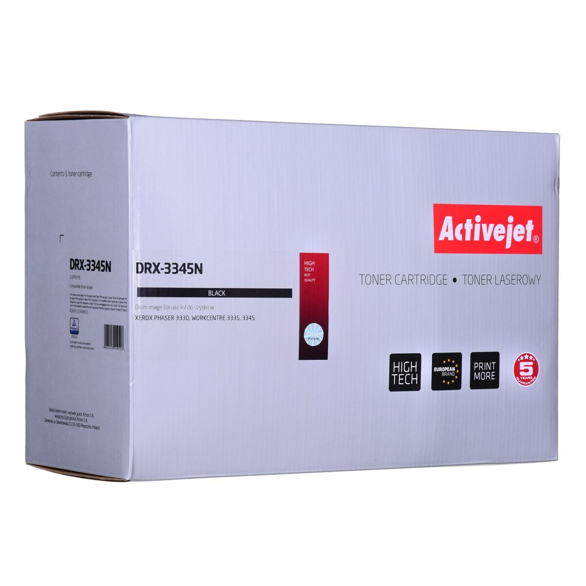 Białe pudełko z tonerem z logo Activejet.