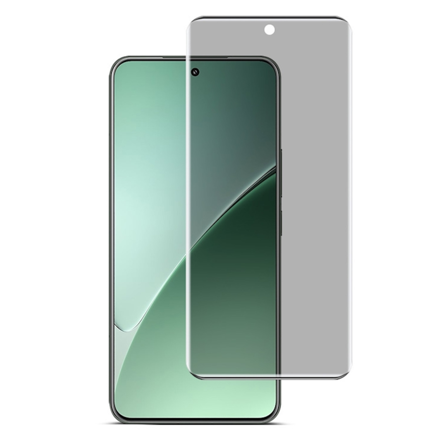 Telefono con sfondo sfumato verde. Il telefono ha una protezione per lo schermo.